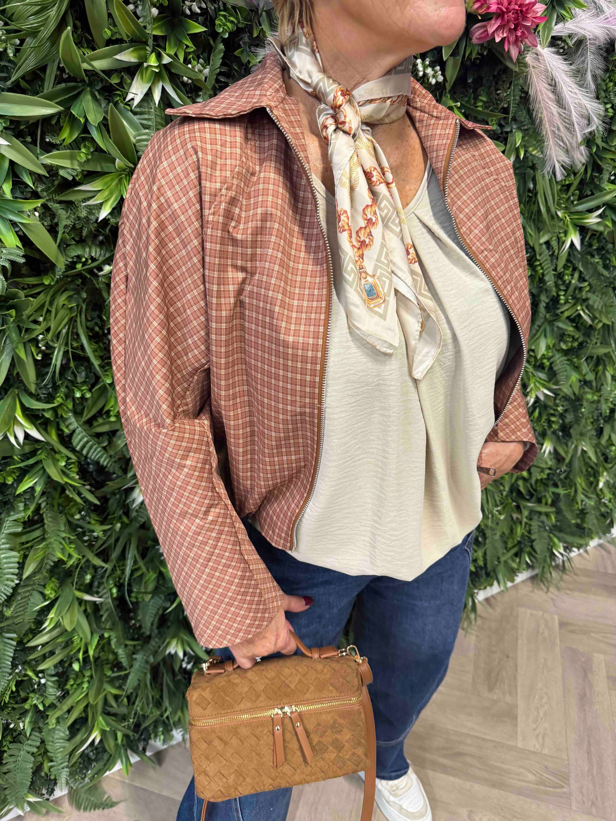 Bomber kleine ruit camel