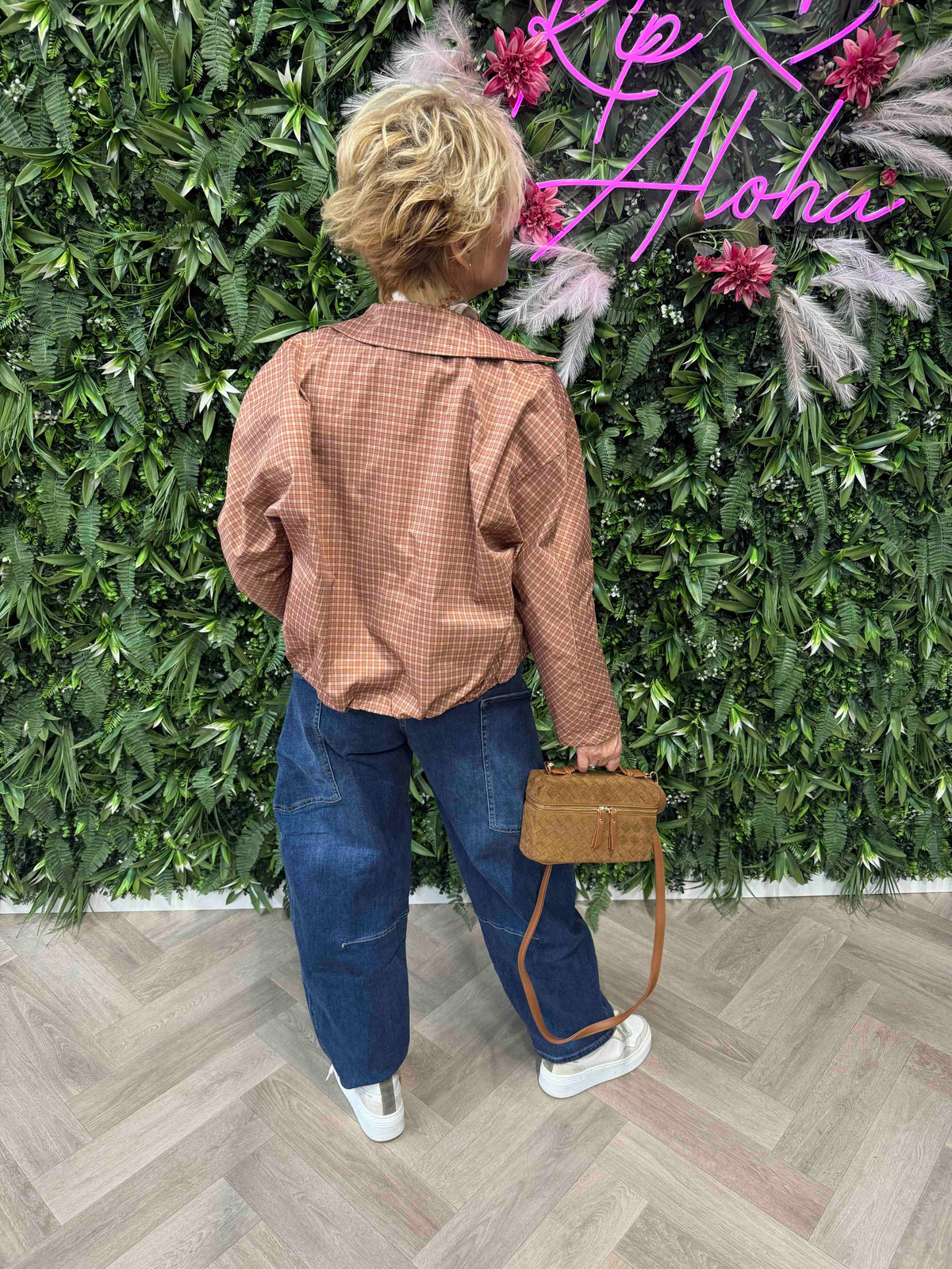 Bomber kleine ruit camel