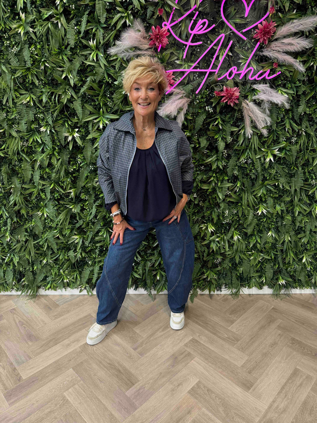 Bomber kleine ruit jeansblauw