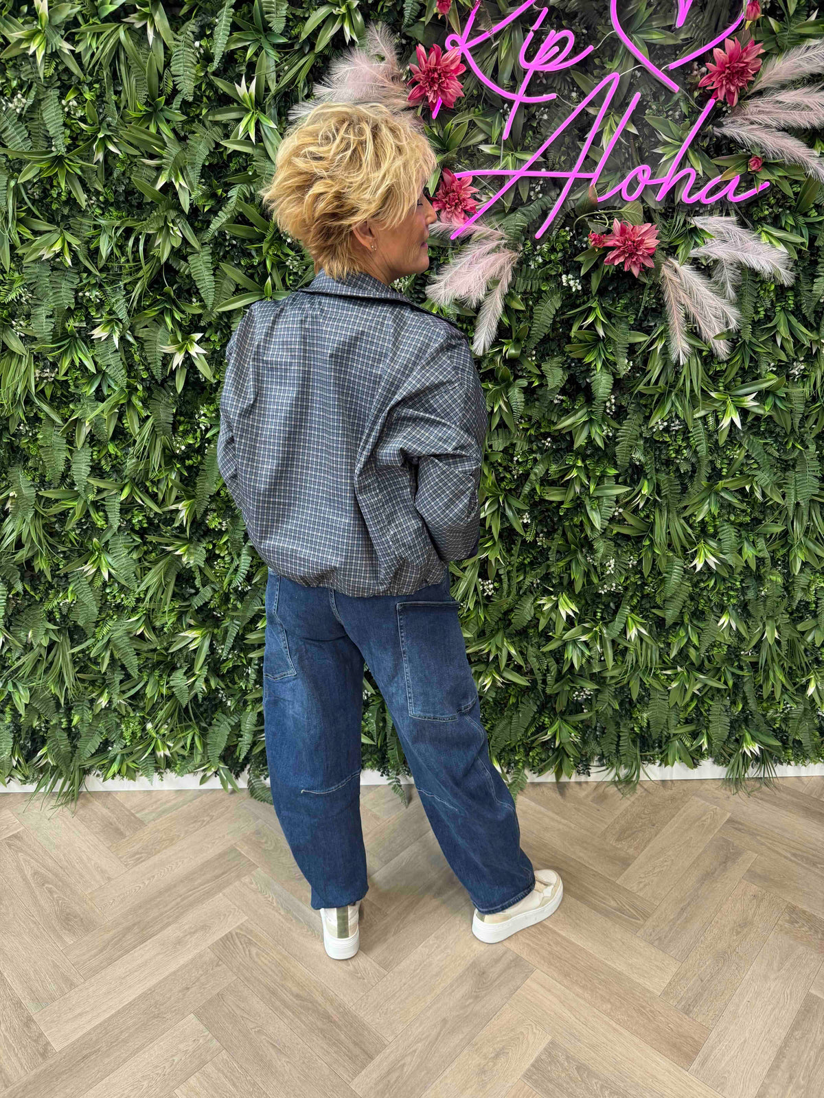 Bomber kleine ruit jeansblauw