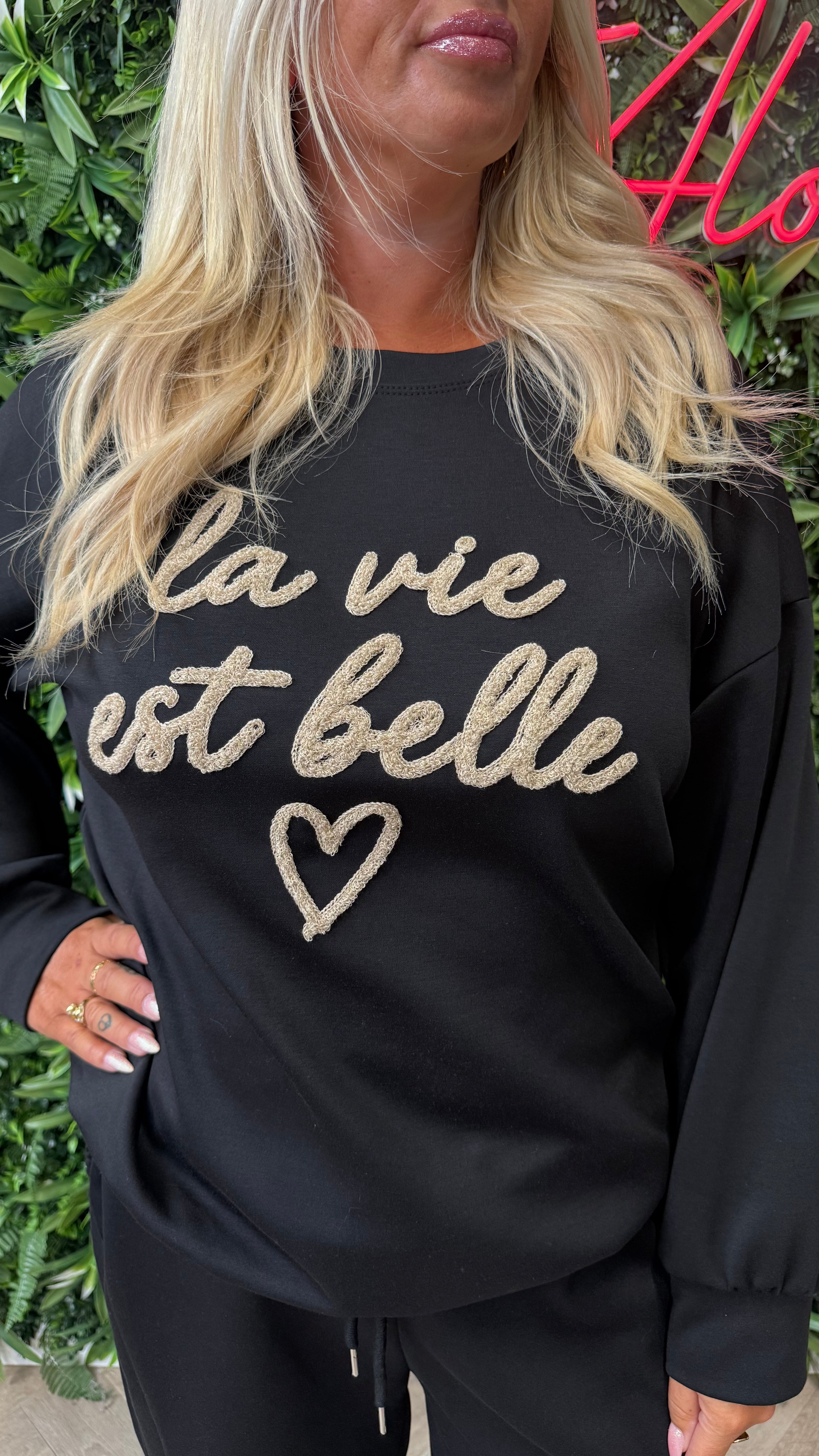 Tweedelig pak la vie est belle zwart