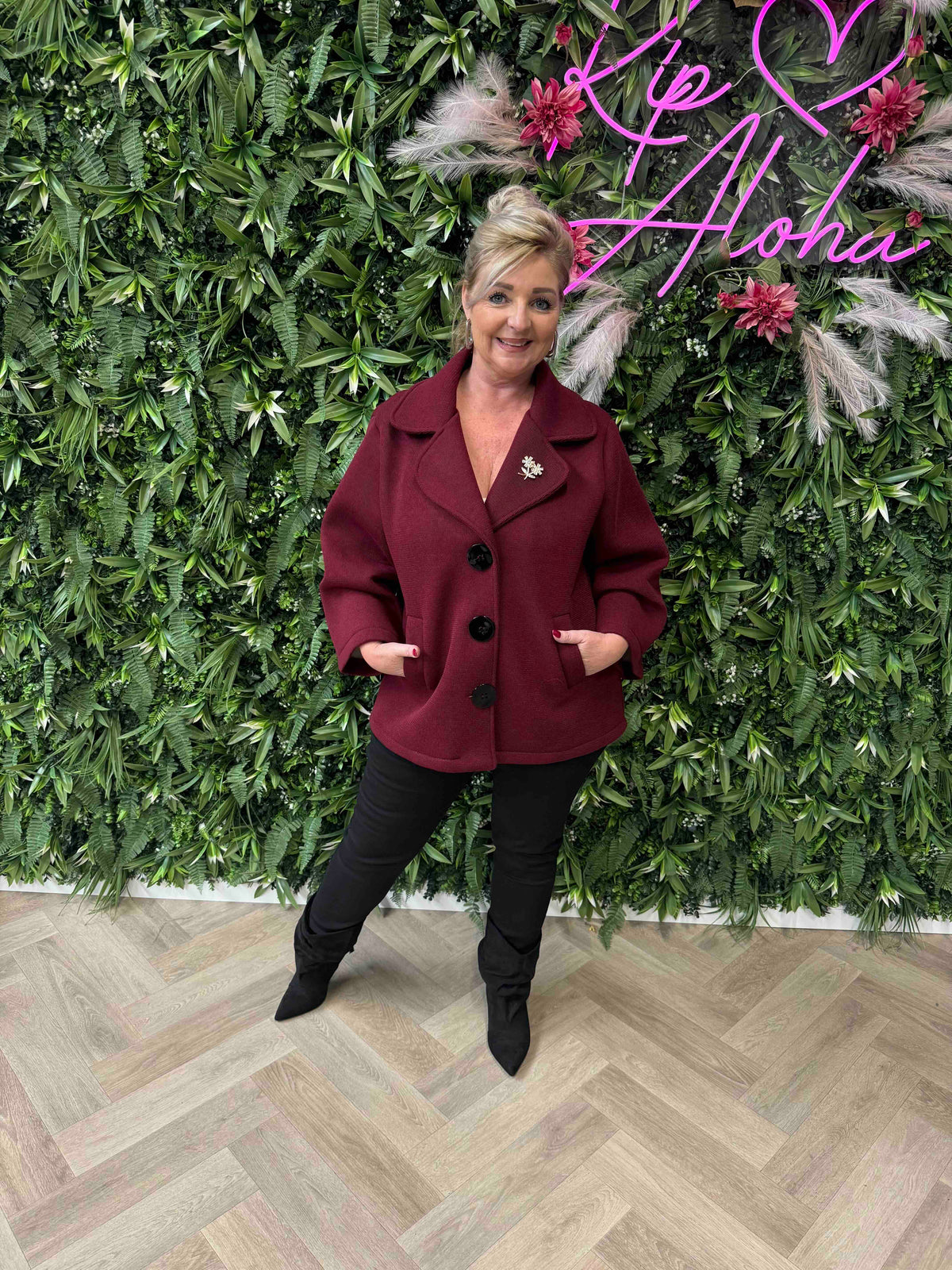 Scuba blazer met grote knopen bordeaux