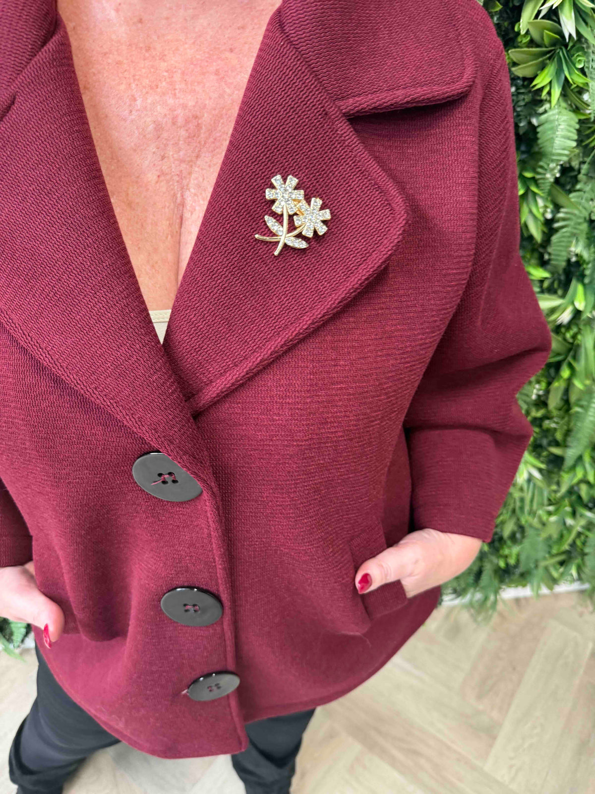 Scuba blazer met grote knopen bordeaux
