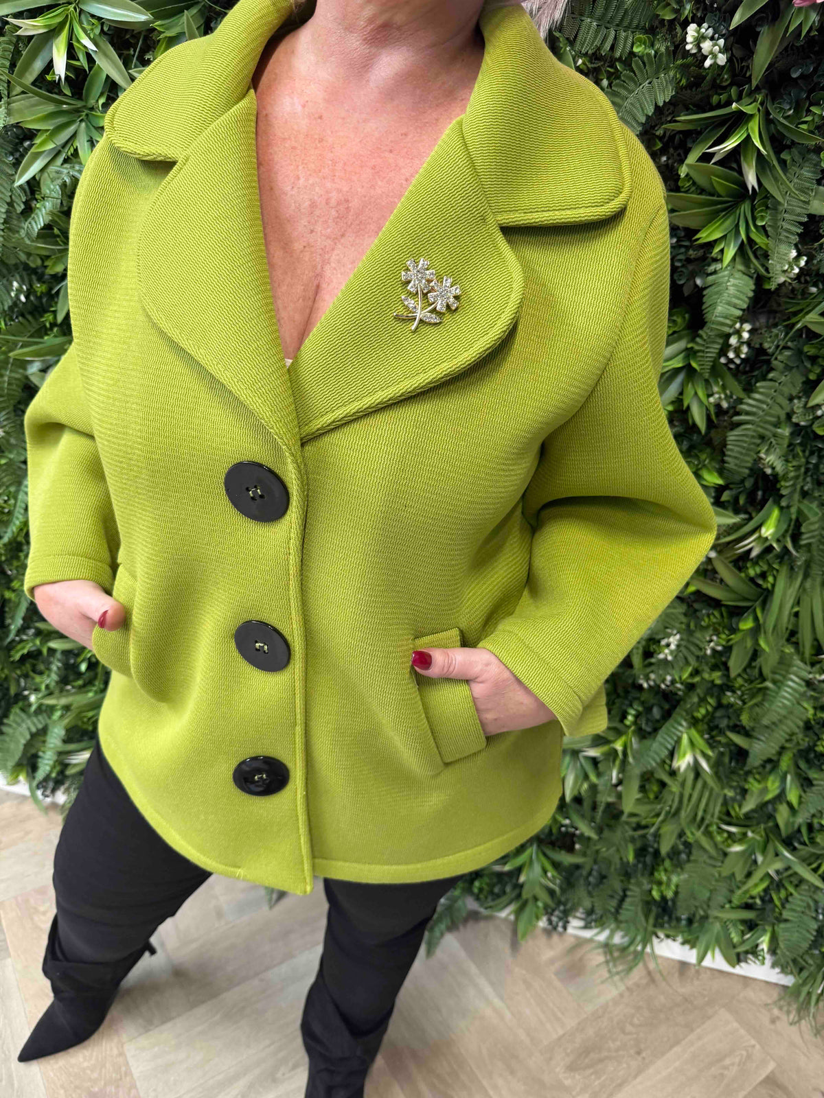 Scuba blazer met grote knopen lime