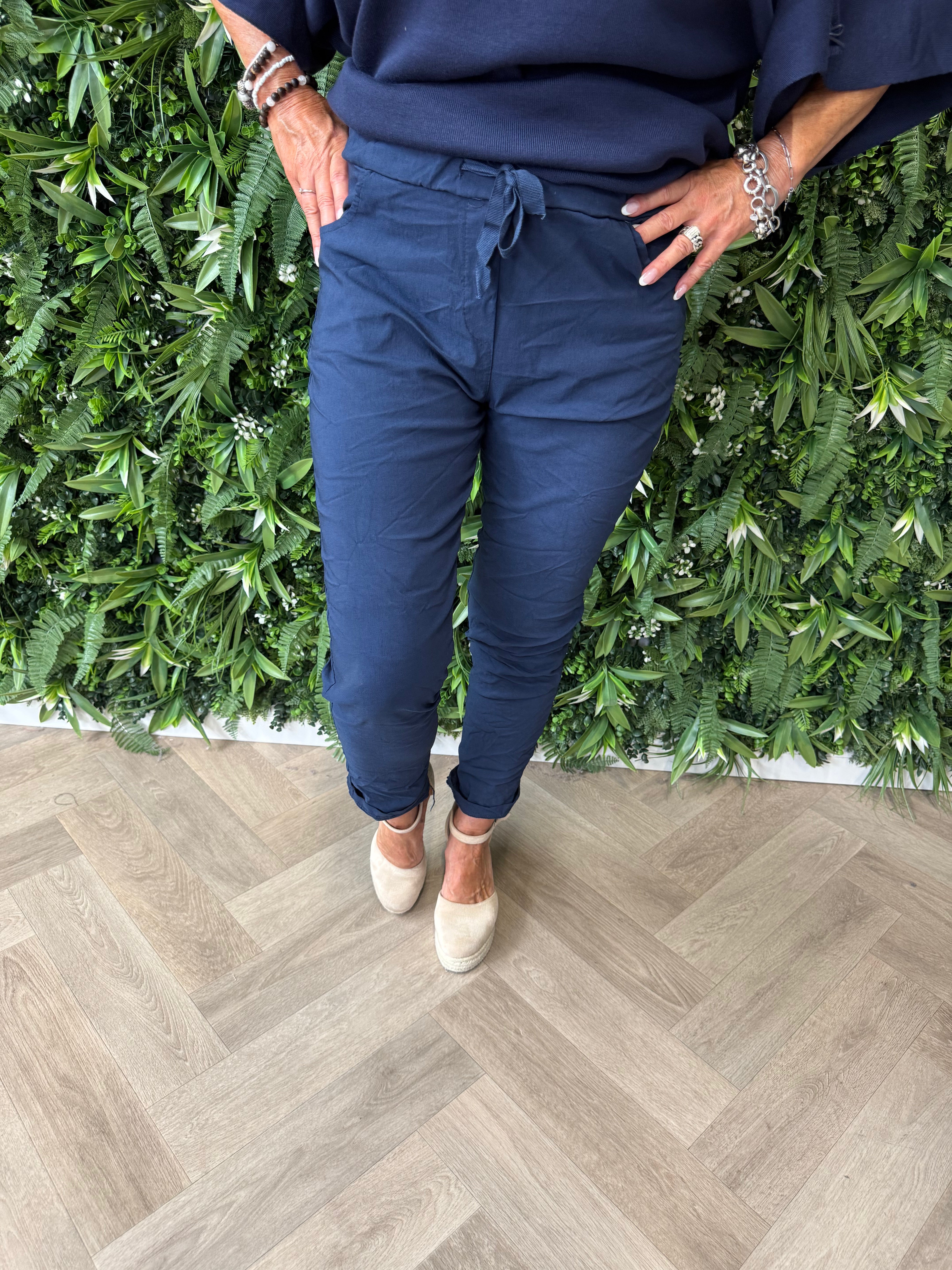 Stretchbroek uni marineblauw