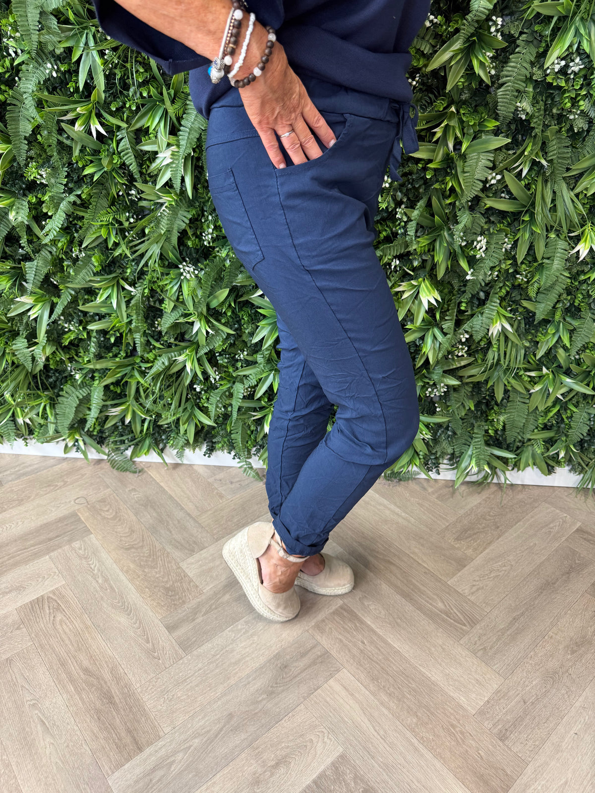 Stretchbroek uni marineblauw