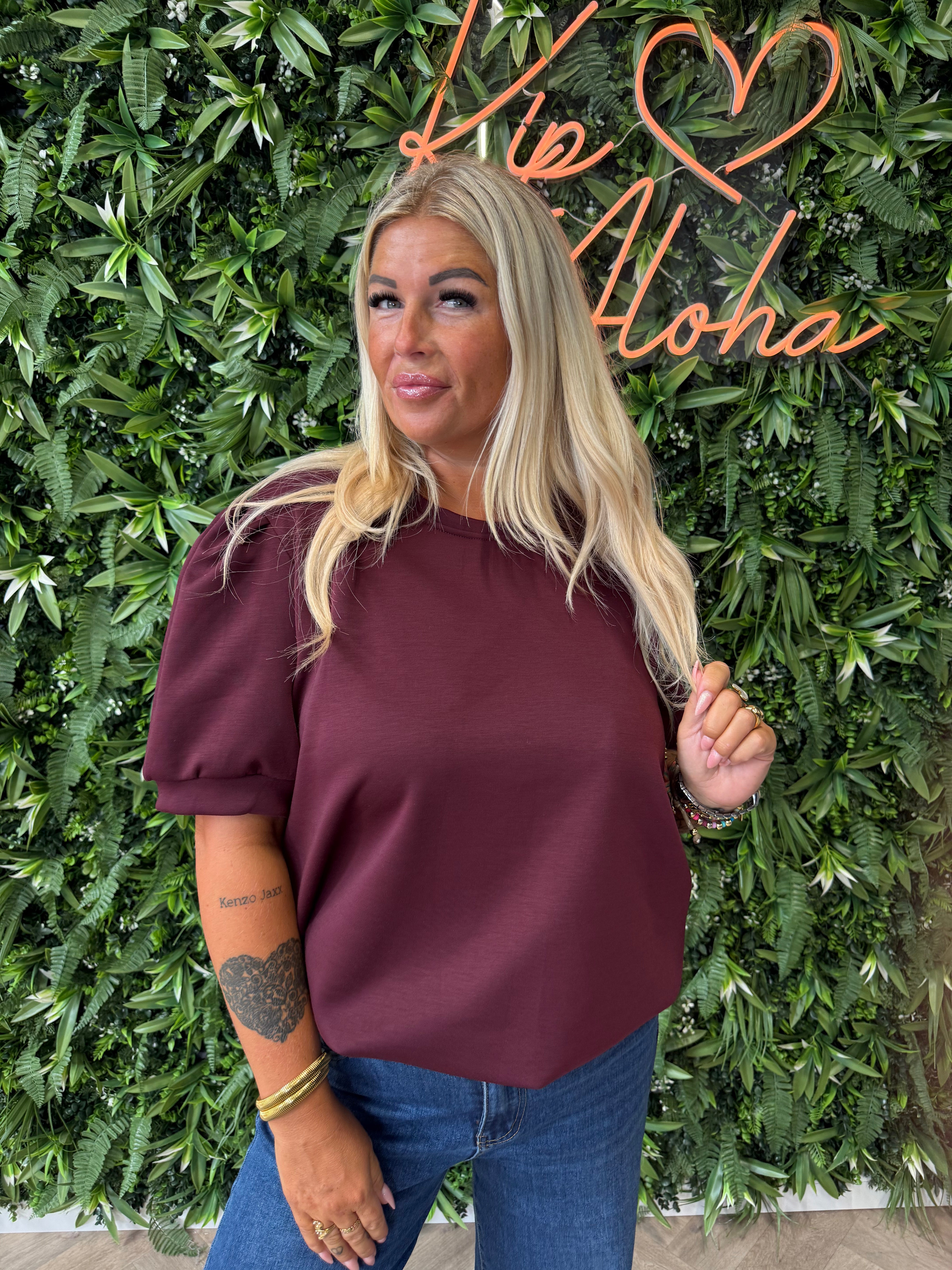 Sweater korte pofmouwen bordeaux