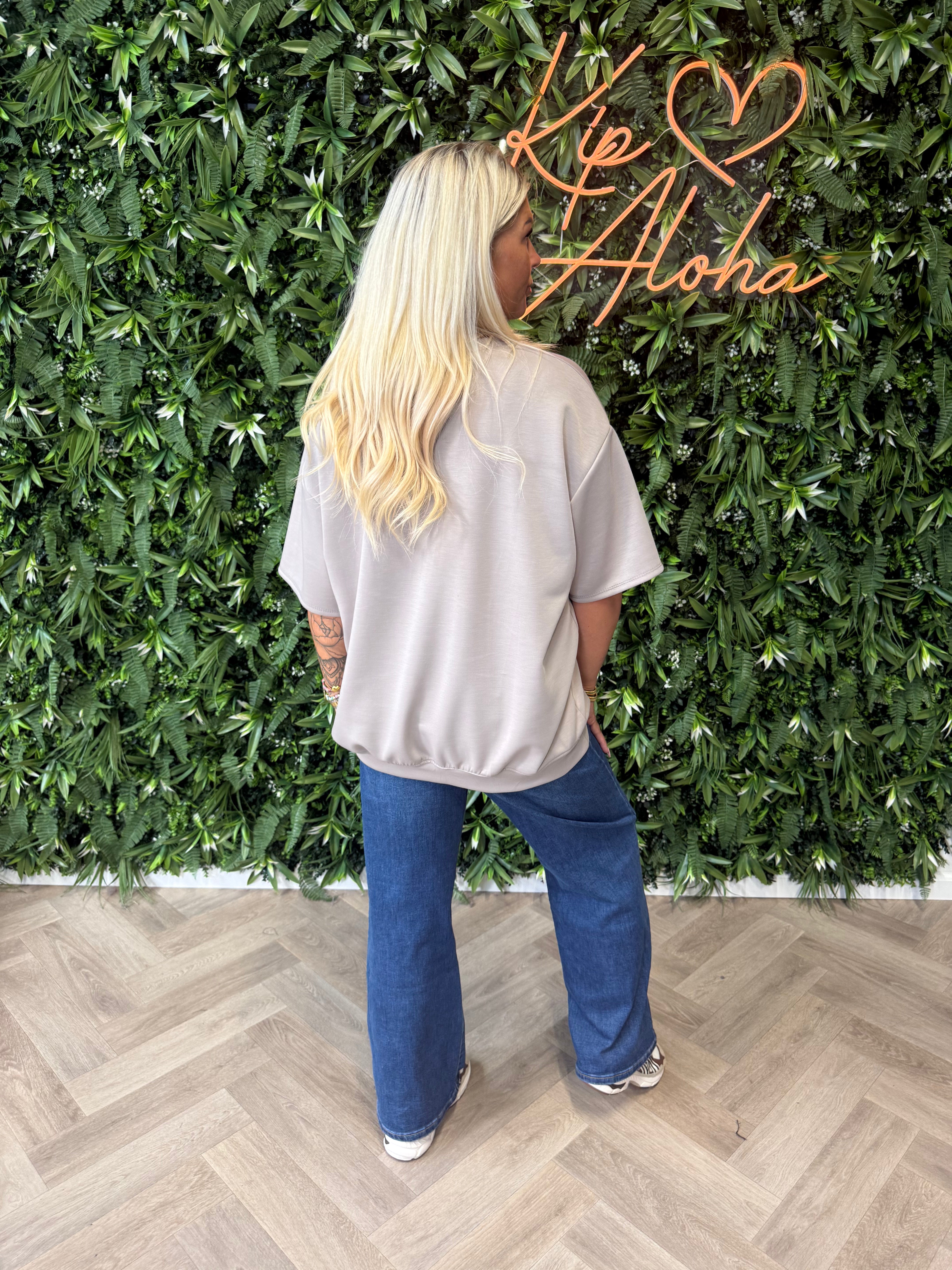 Sweater korte mouwen uni taupe