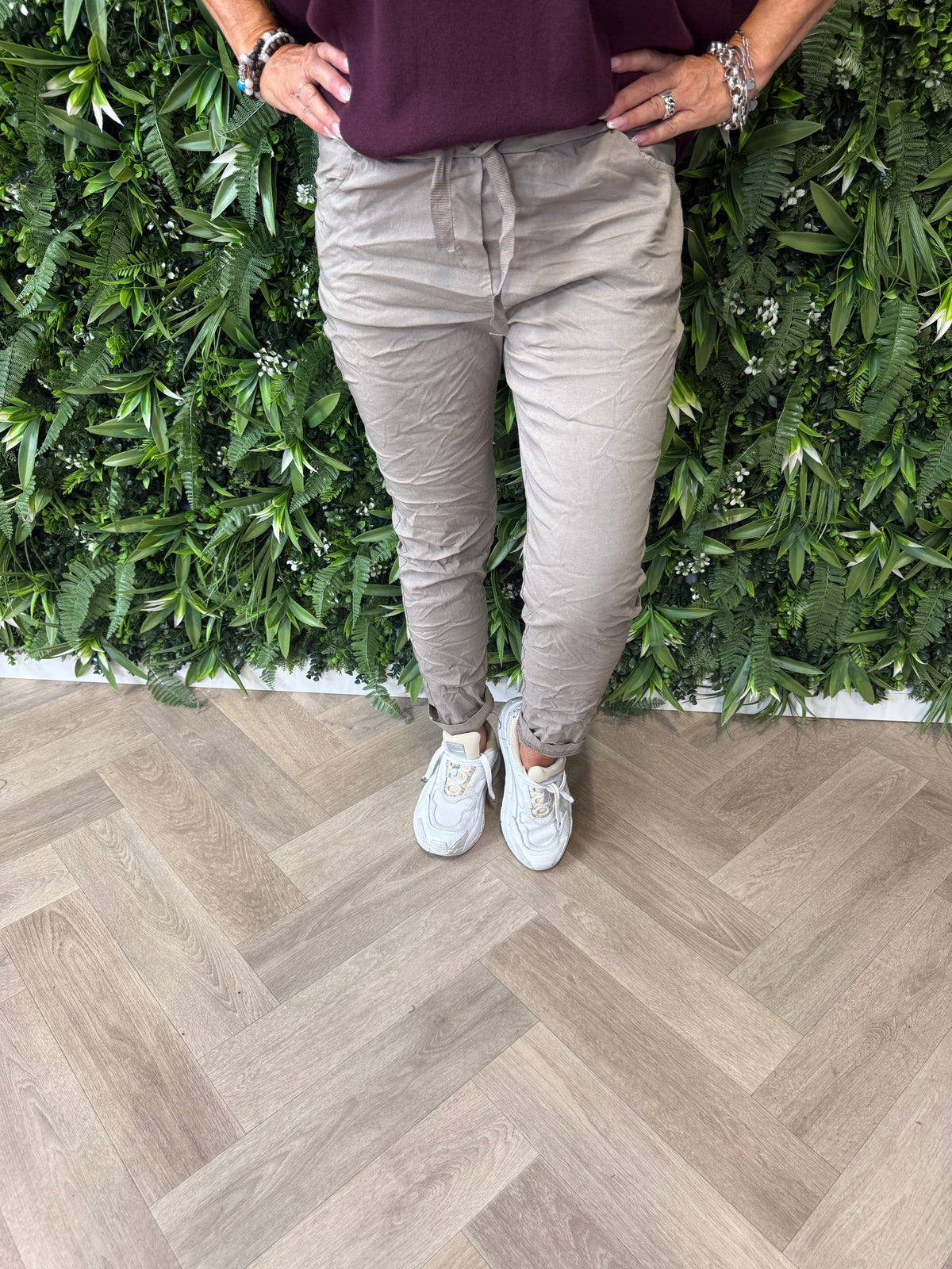Stretchbroek uni taupe