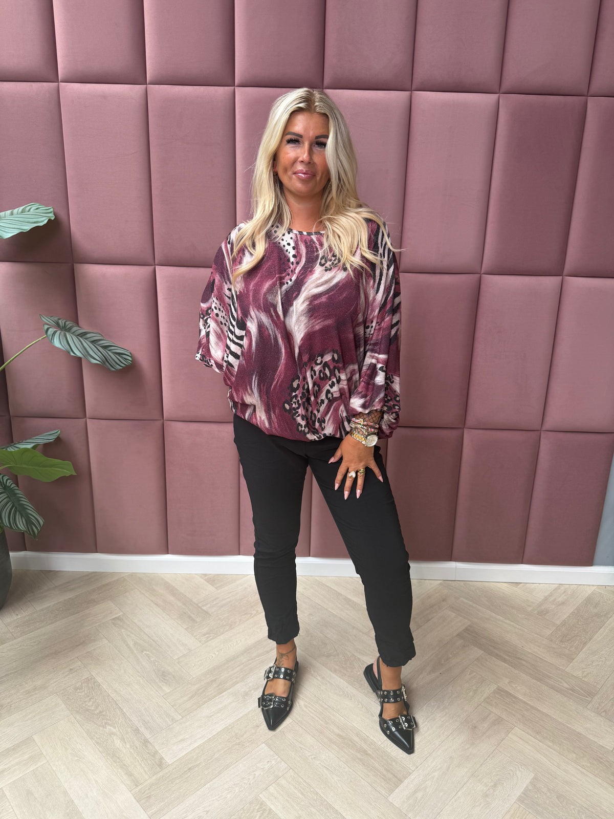 Shirt 3/4e mouwen swirl en panter magenta