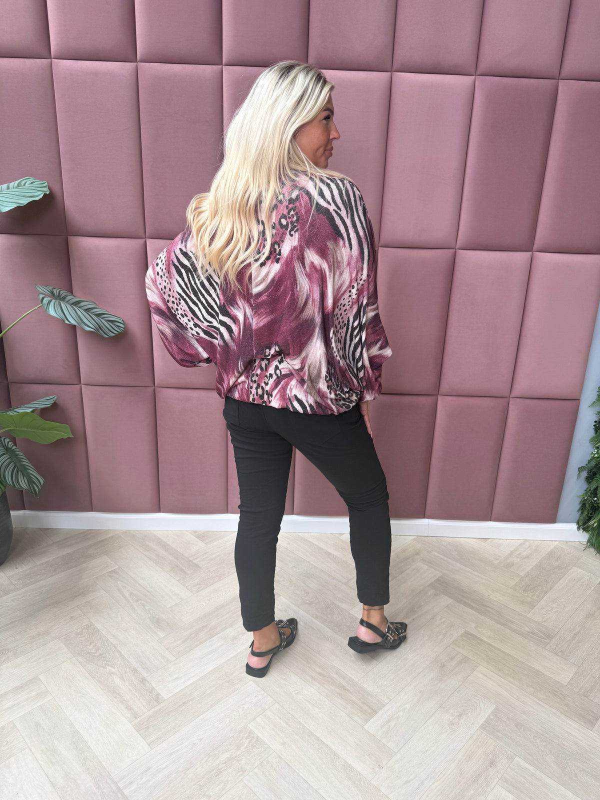 Shirt 3/4e mouwen swirl en panter magenta
