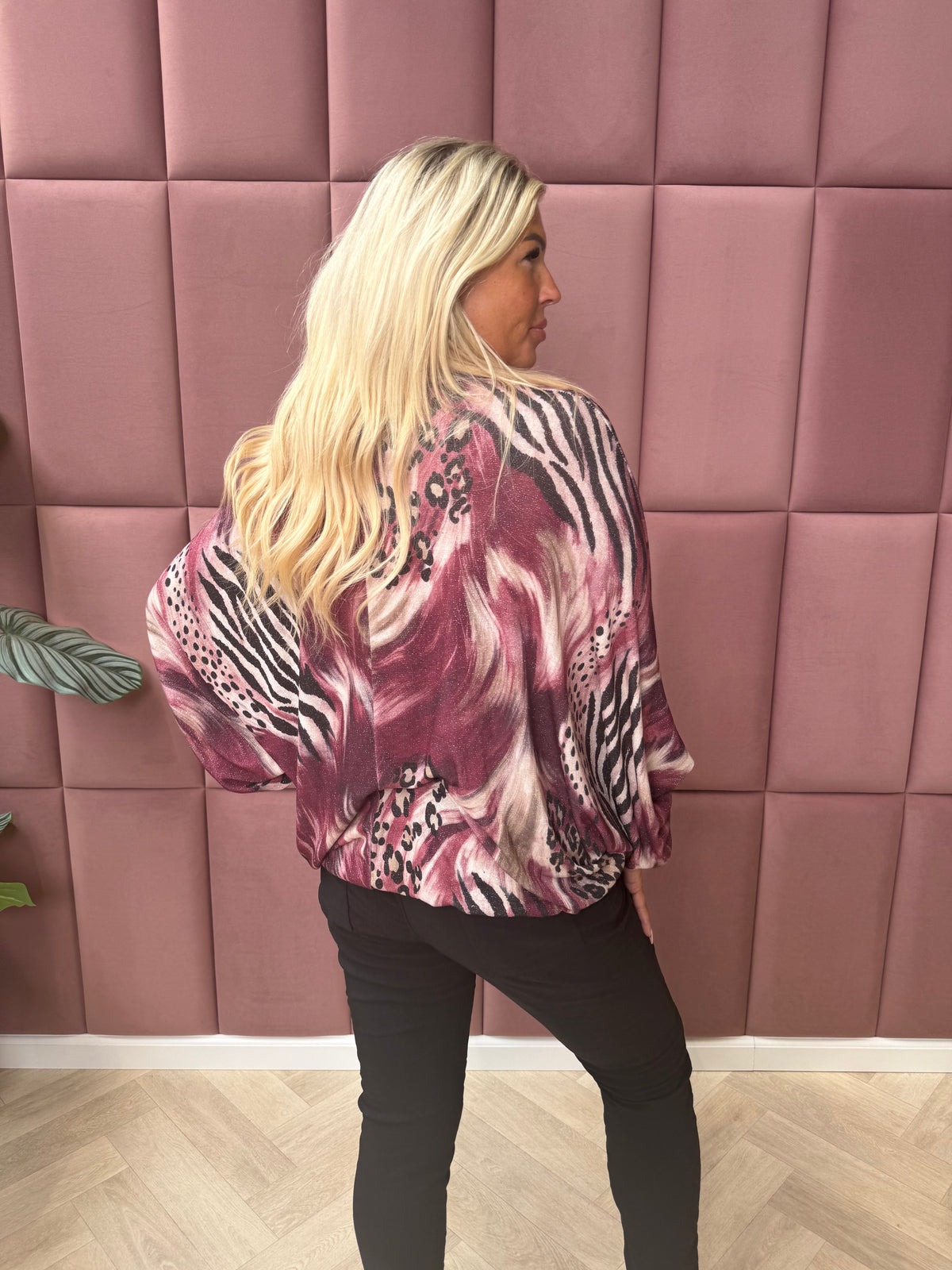 Shirt 3/4e mouwen swirl en panter magenta