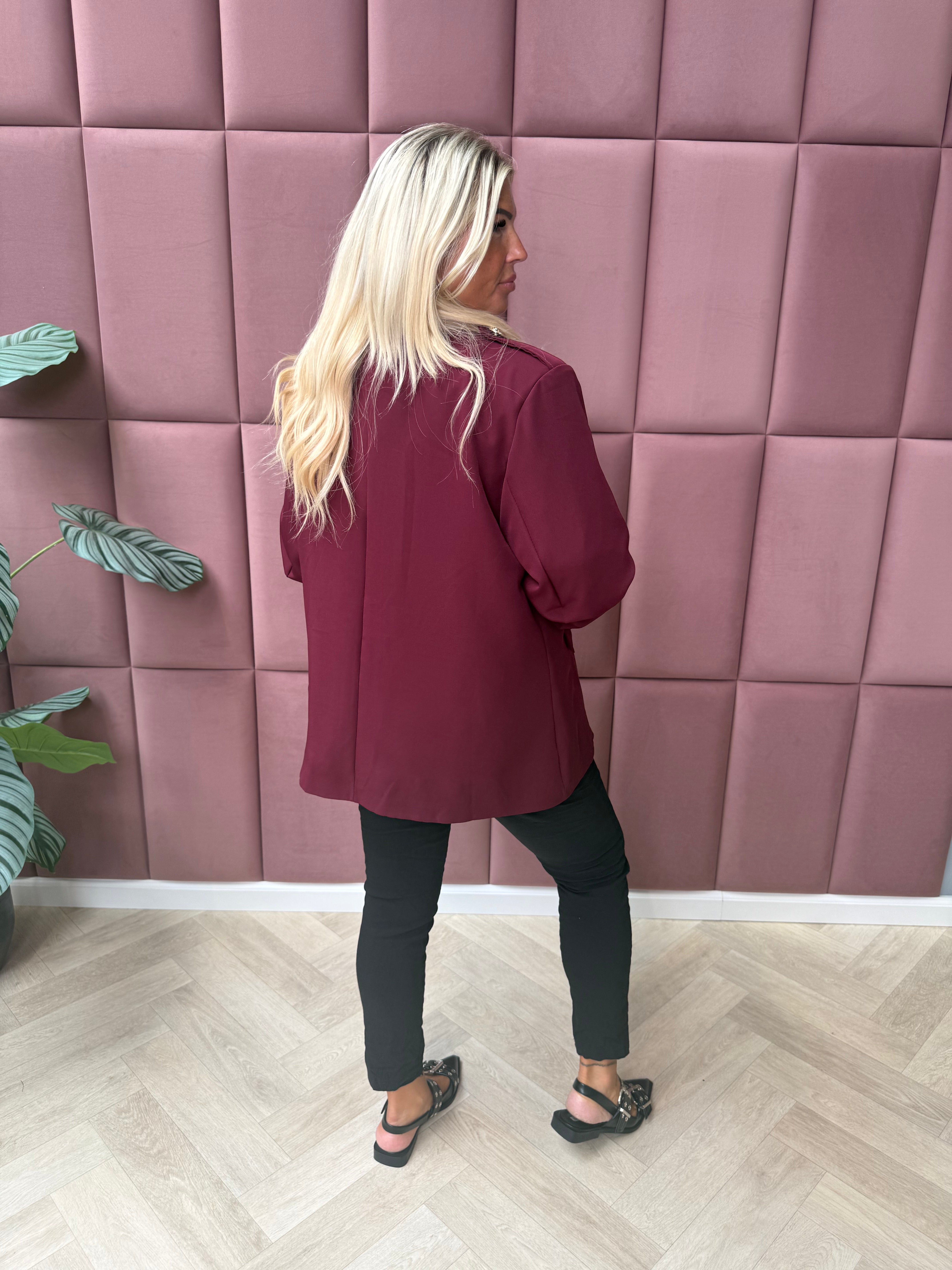 Blazer ophaalmouwen sierknopen bordeaux