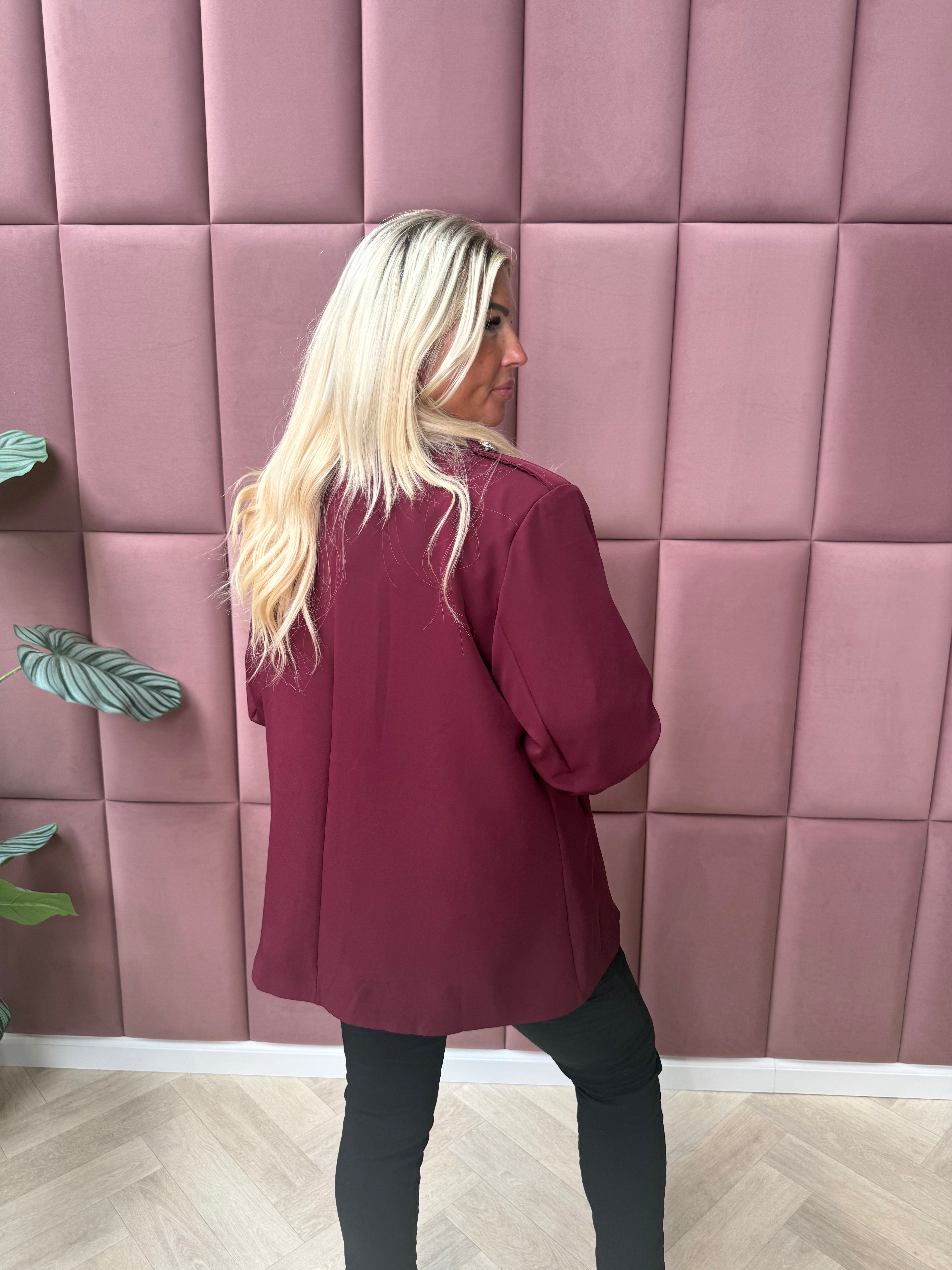 Blazer ophaalmouwen sierknopen bordeaux