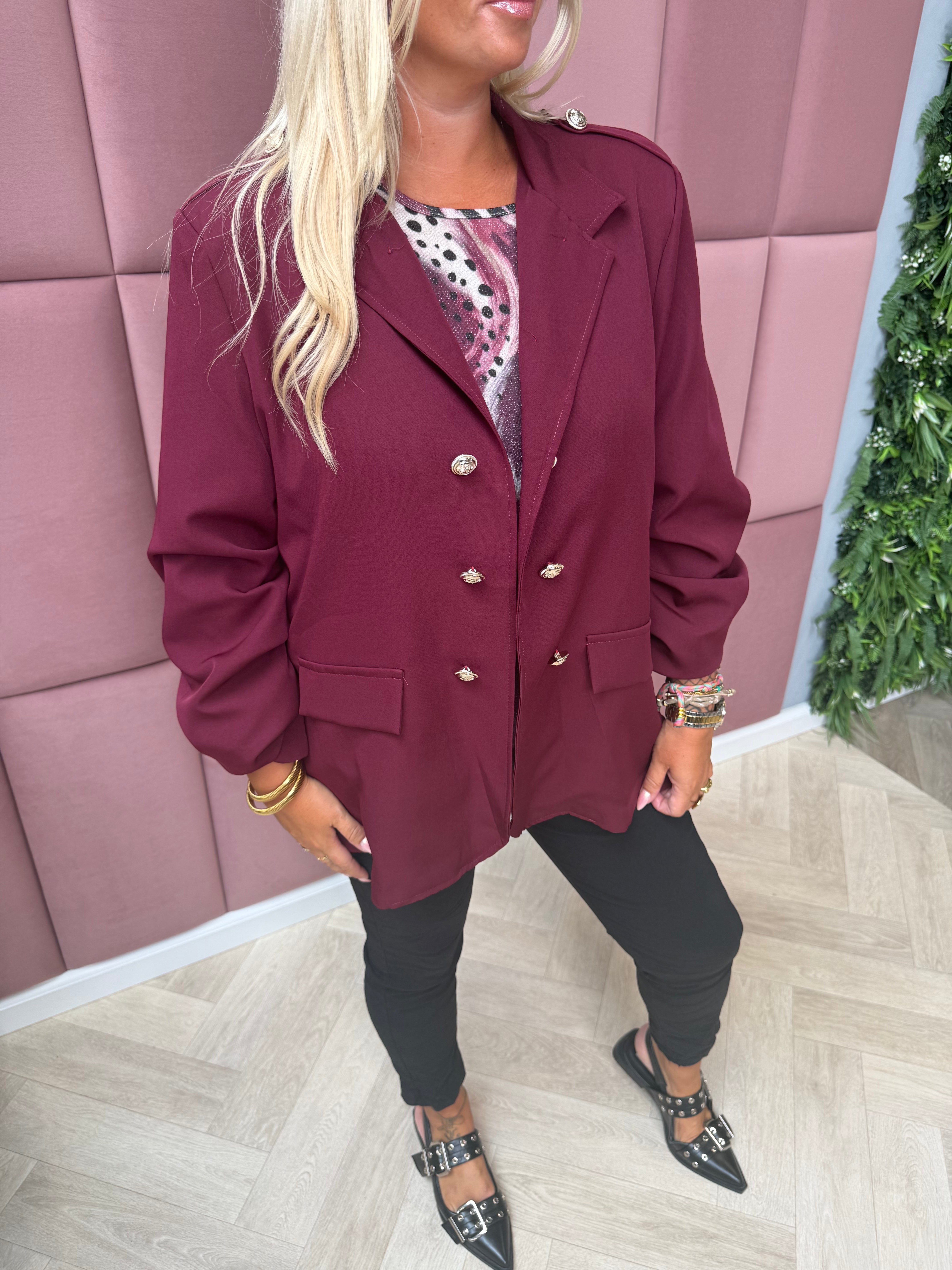 Blazer ophaalmouwen sierknopen bordeaux