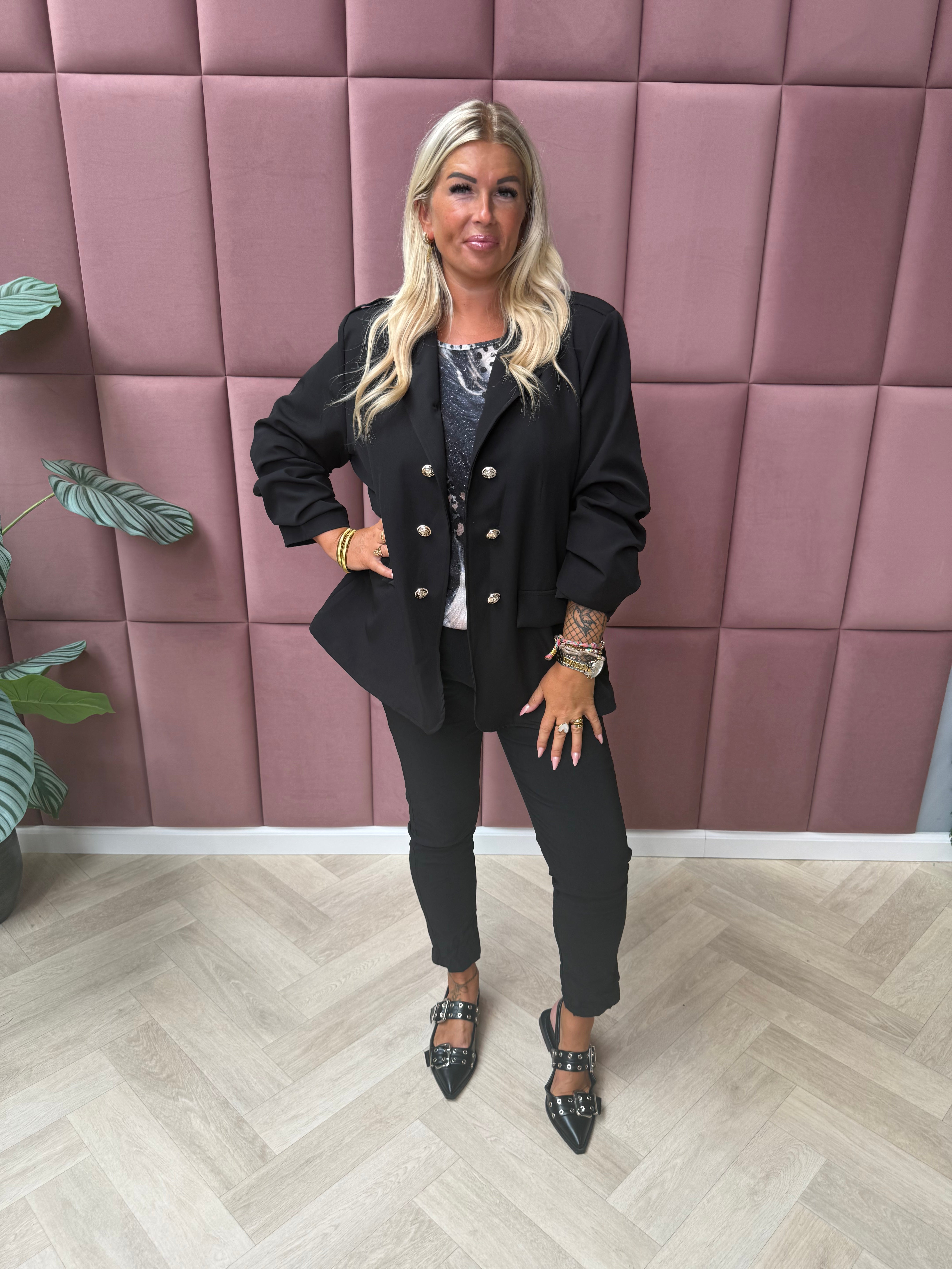 Blazer ophaalmouwen sierknopen zwart