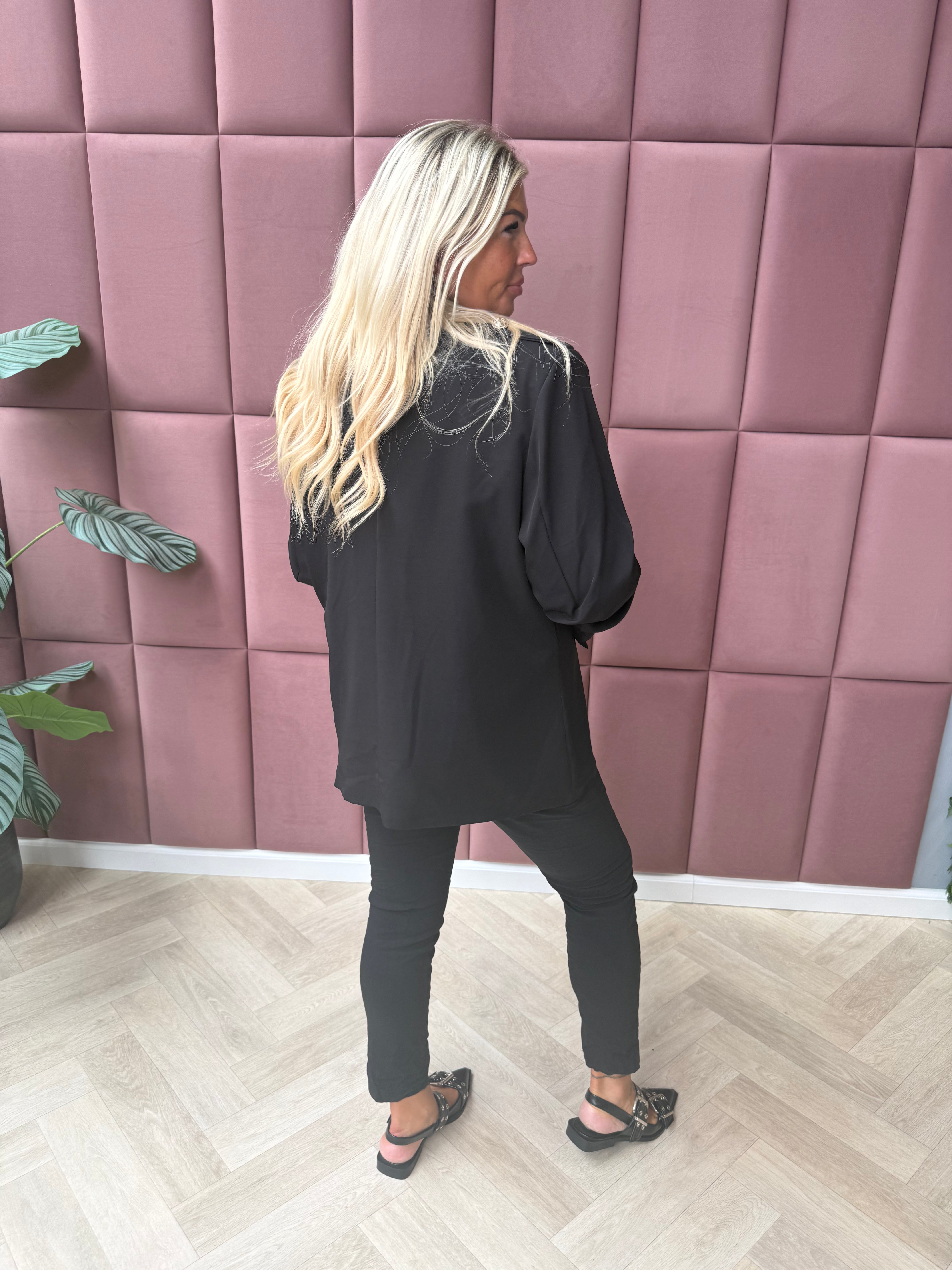 Blazer ophaalmouwen sierknopen zwart