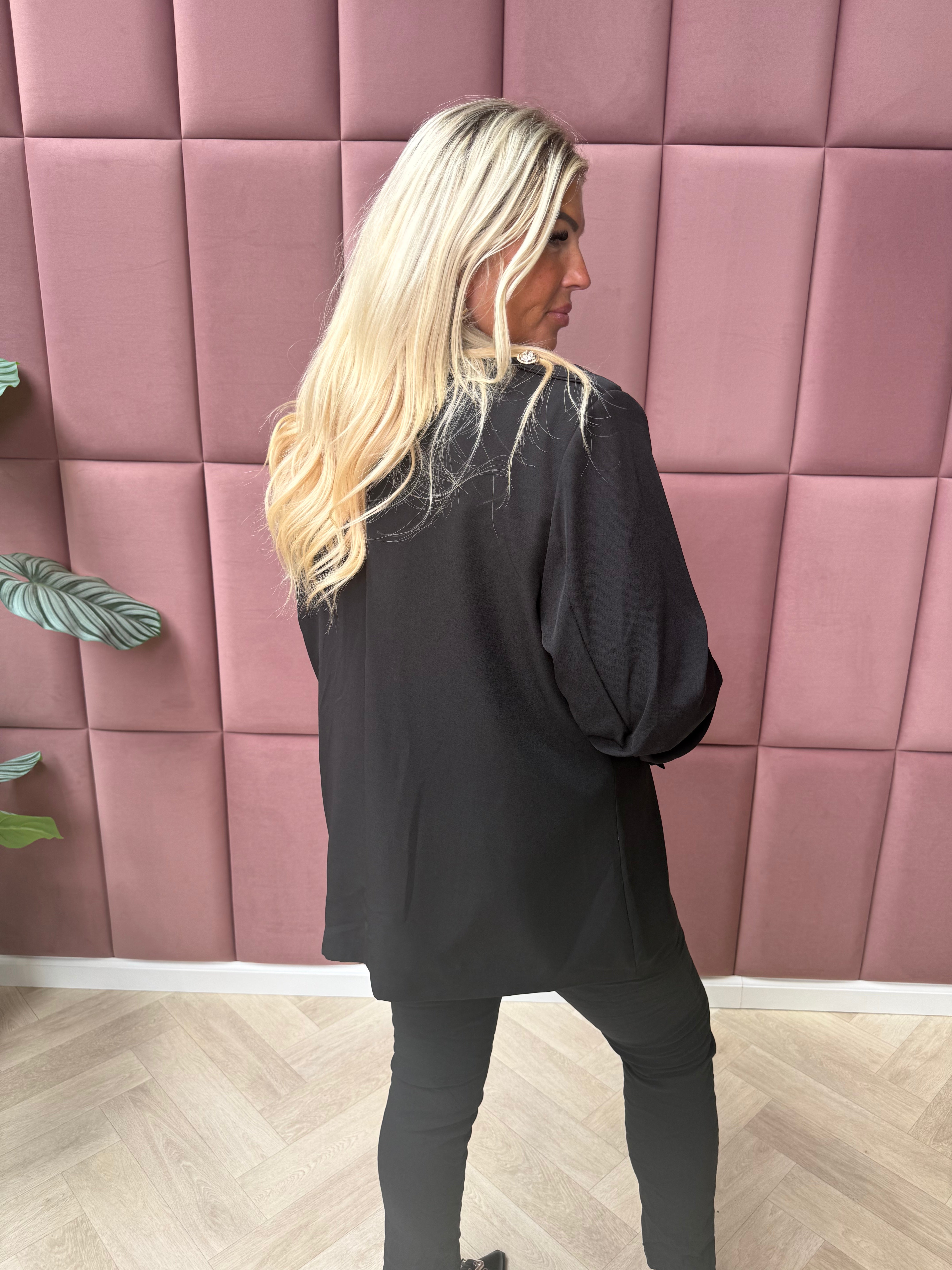 Blazer ophaalmouwen sierknopen zwart
