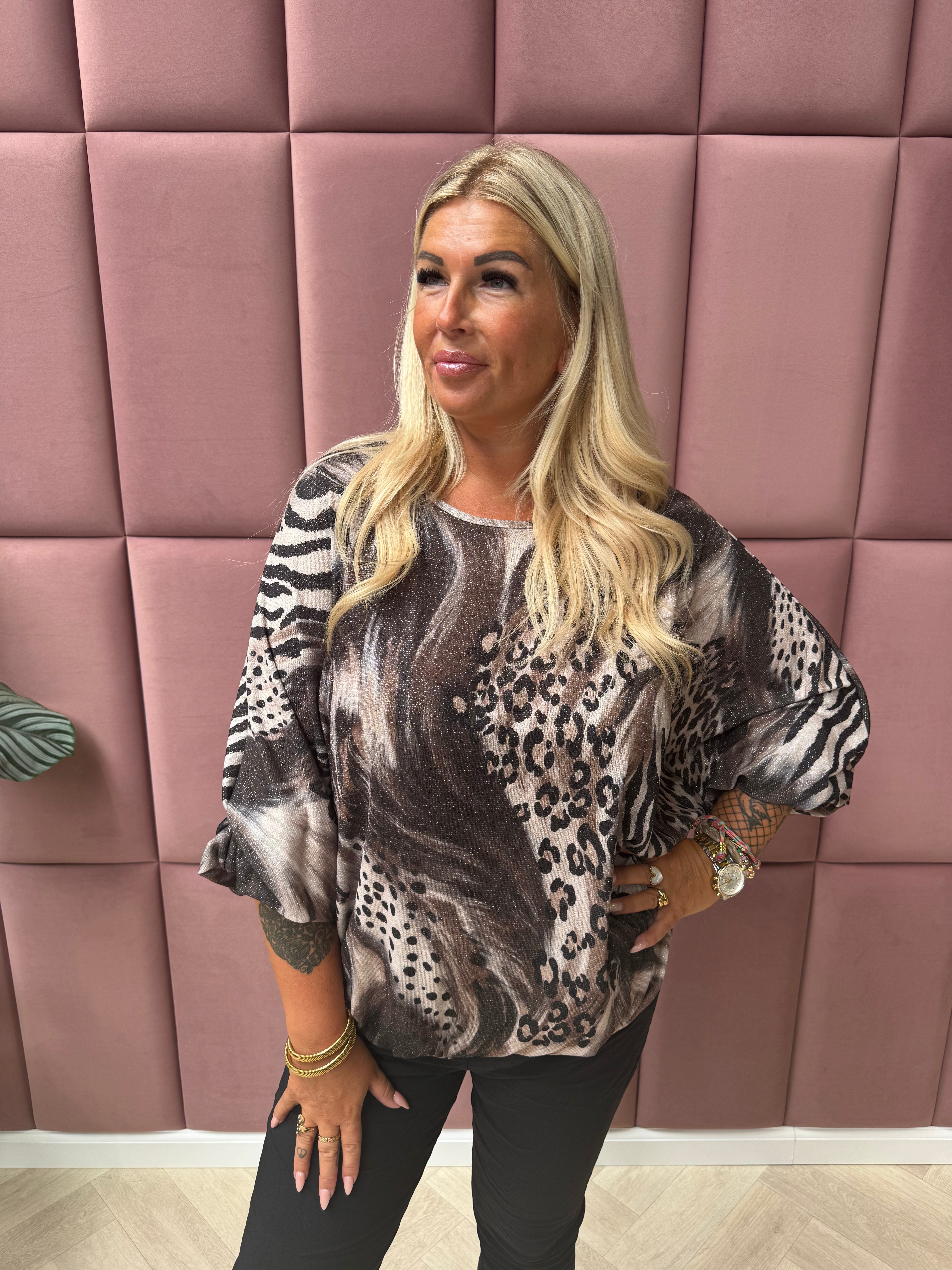 Shirt 3/4e mouwen swirl en panter bruin