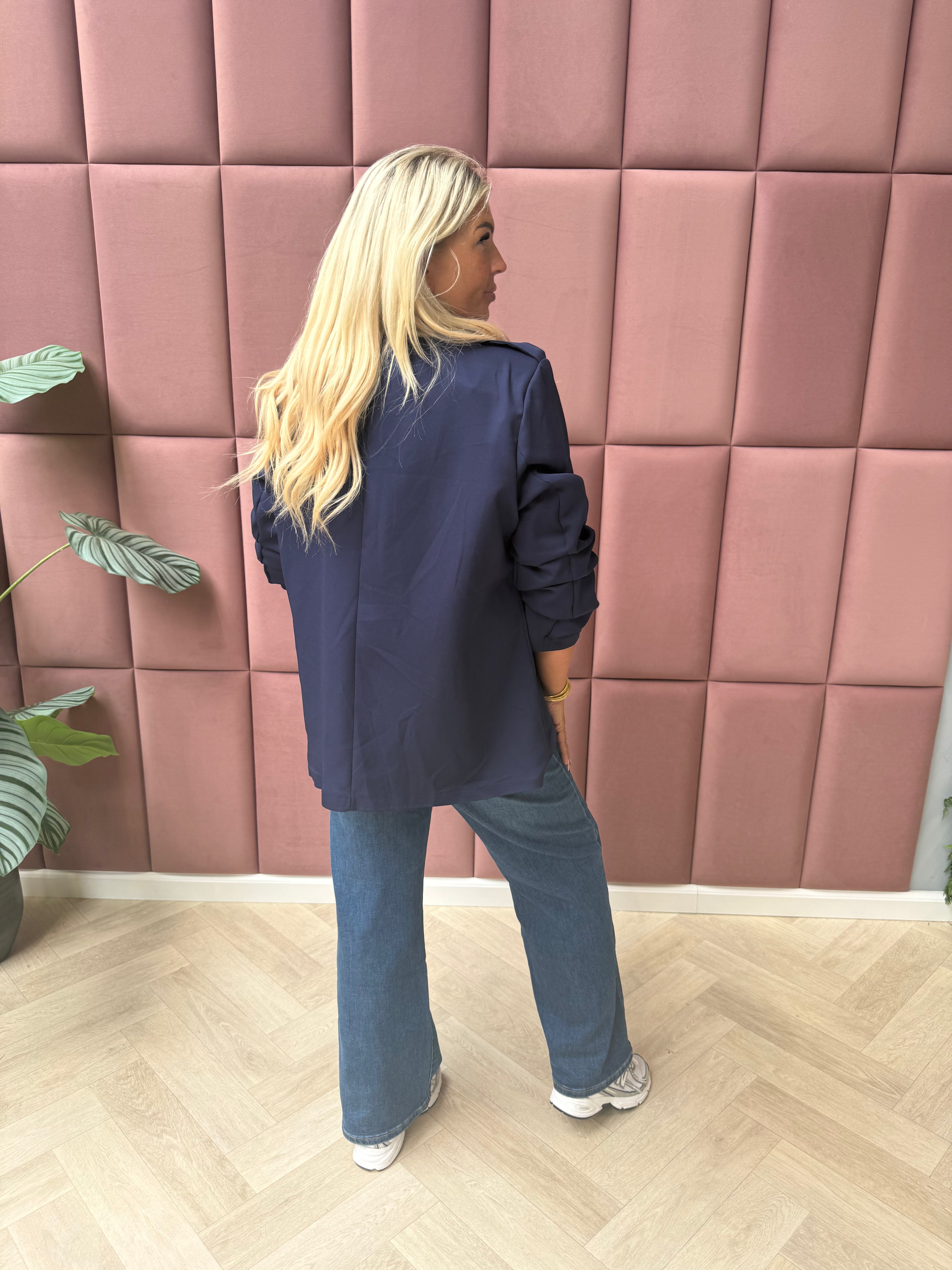 Blazer ophaalmouwen sierknopen marineblauw