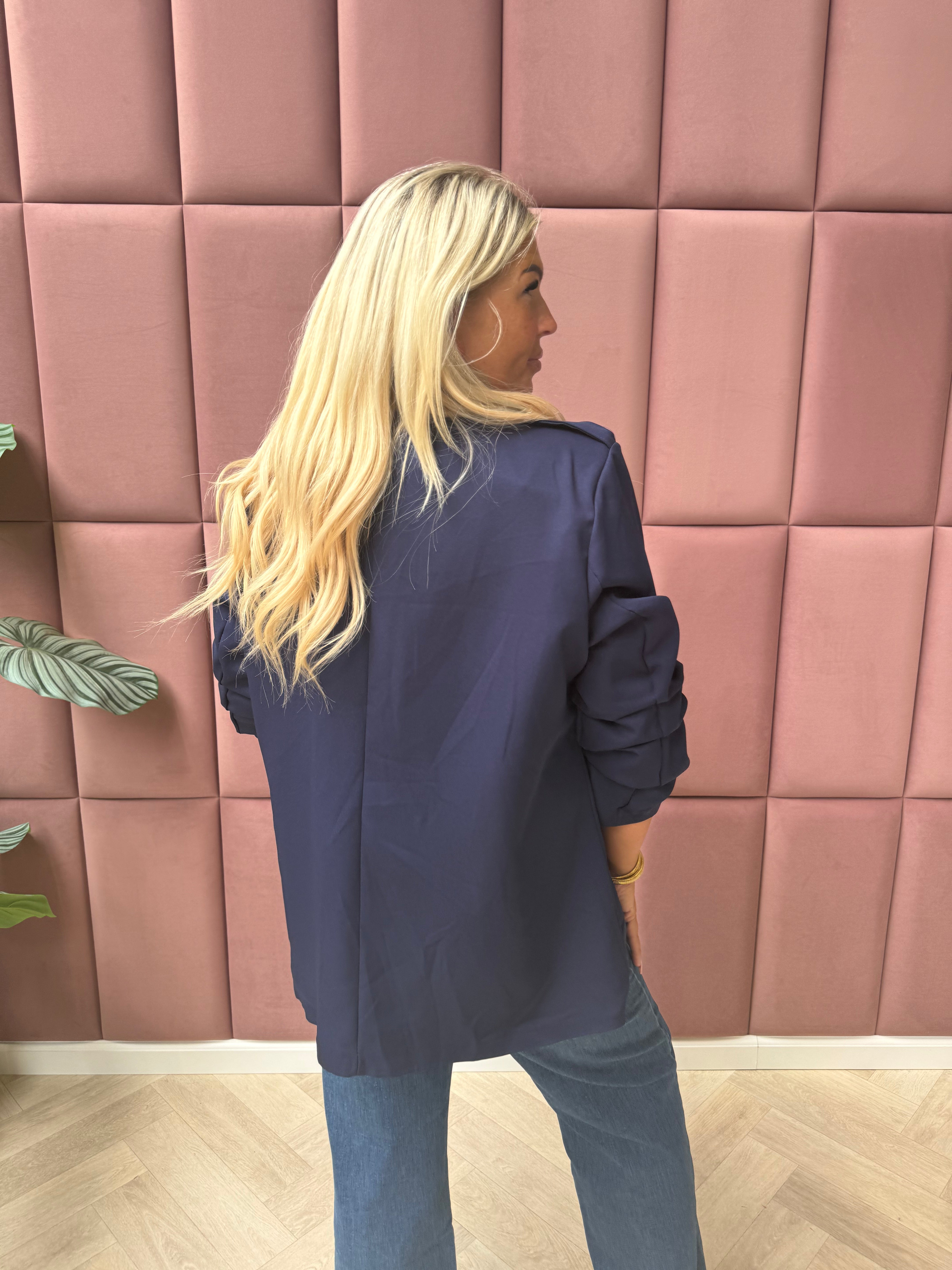Blazer ophaalmouwen sierknopen marineblauw
