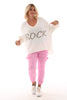 Silky stretchbroek cargo roze