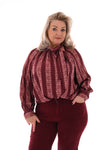 Silky blouse met strik kant detail bordeaux