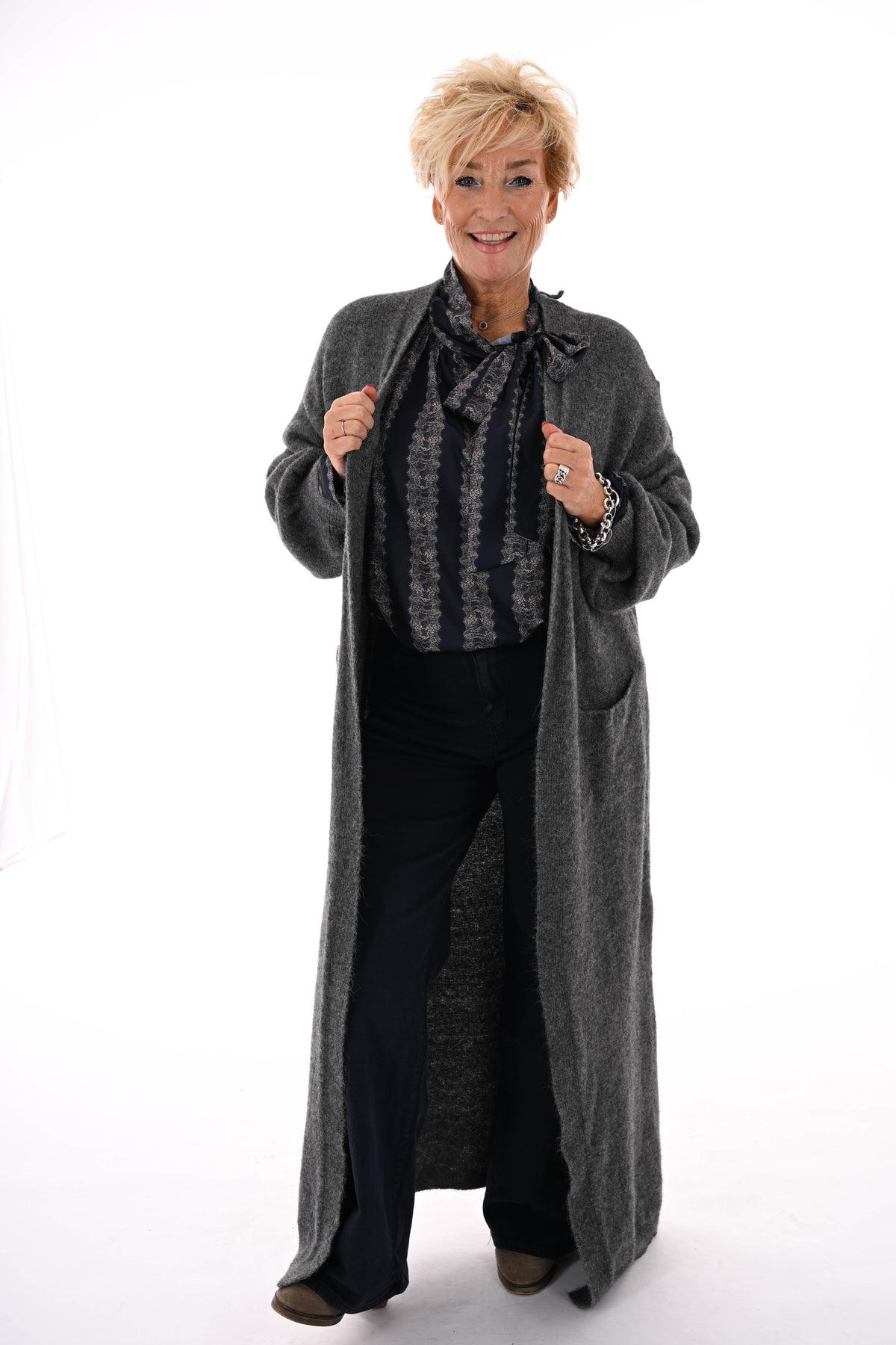 Lang vest fijn gebreid antraciet