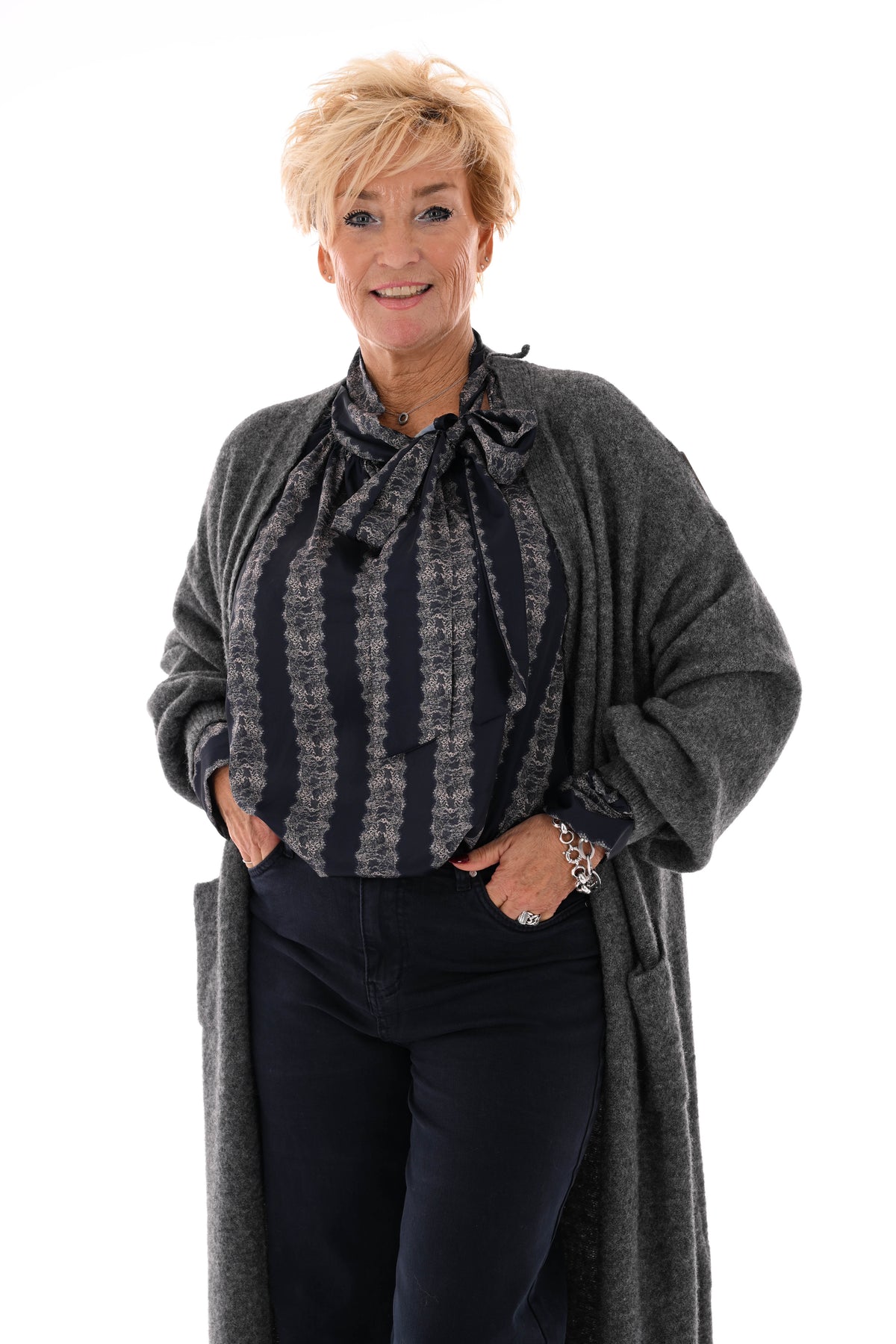 Lang vest fijn gebreid antraciet