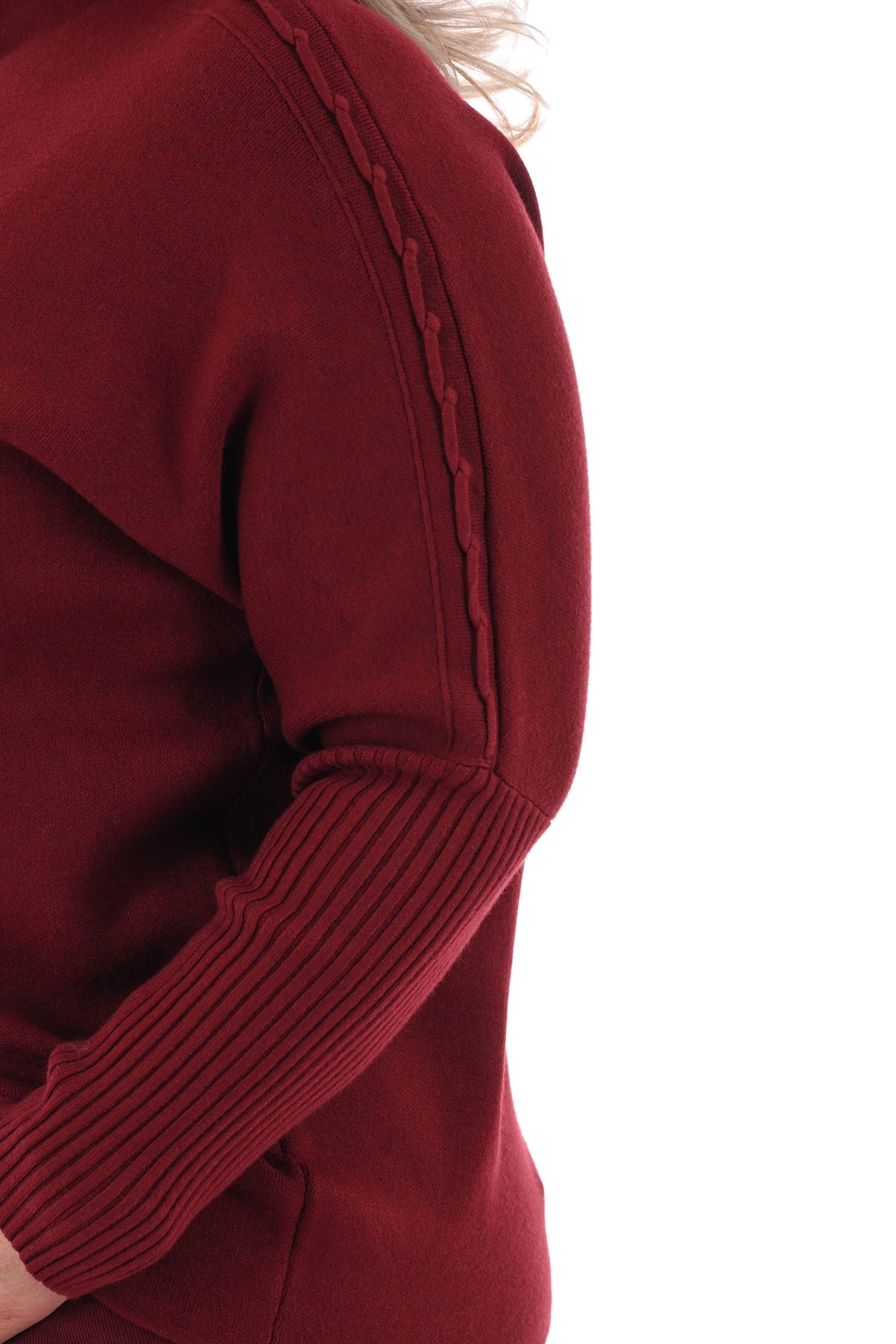 Top turtle neck met schouderdetail bordeaux