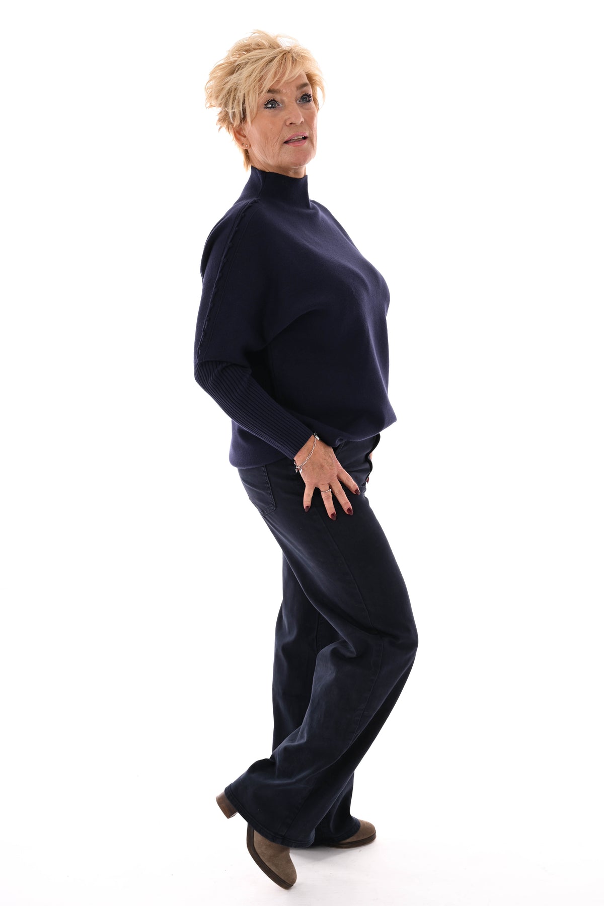 Top turtle neck met schouderdetail marineblauw