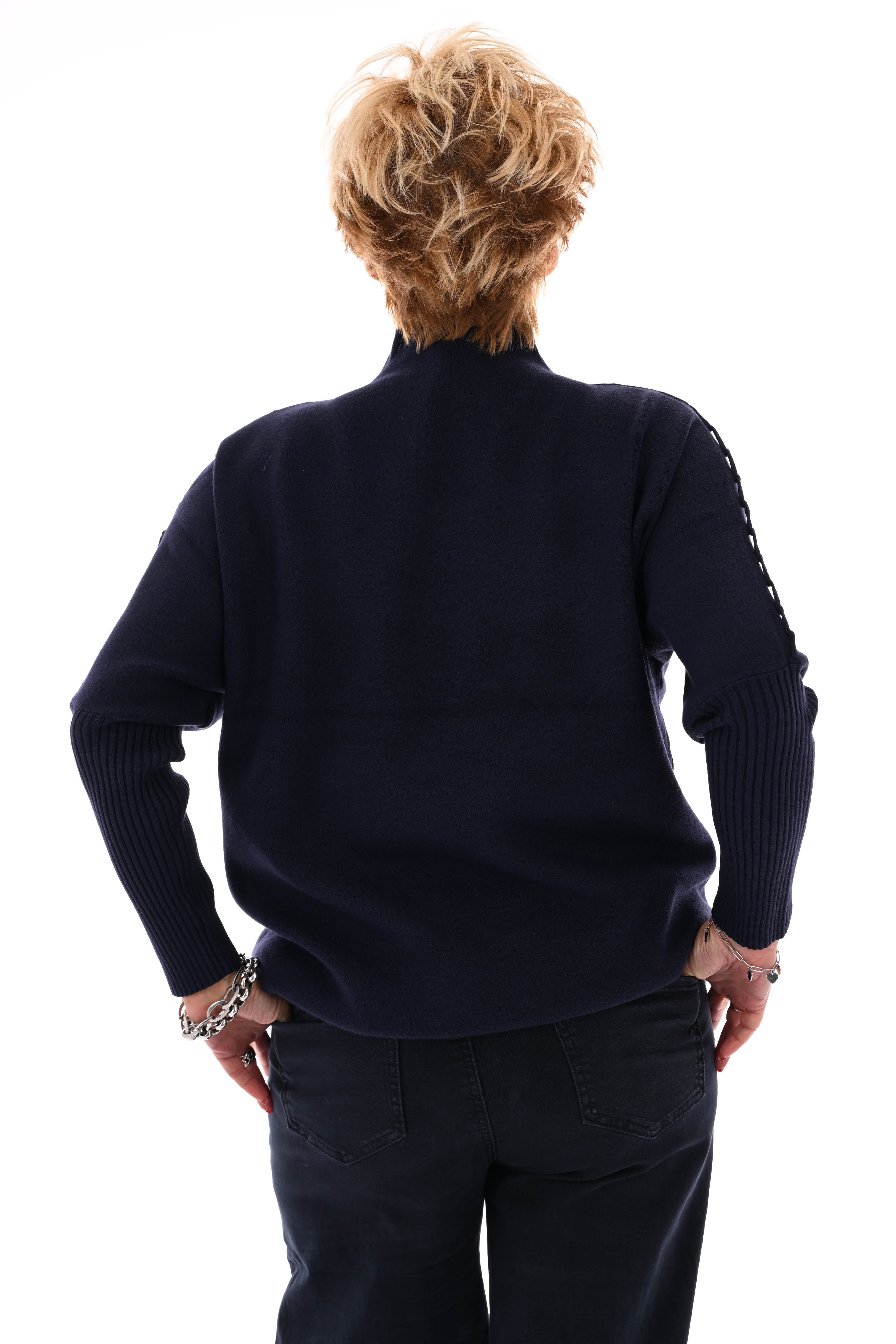 Top turtle neck met schouderdetail marineblauw