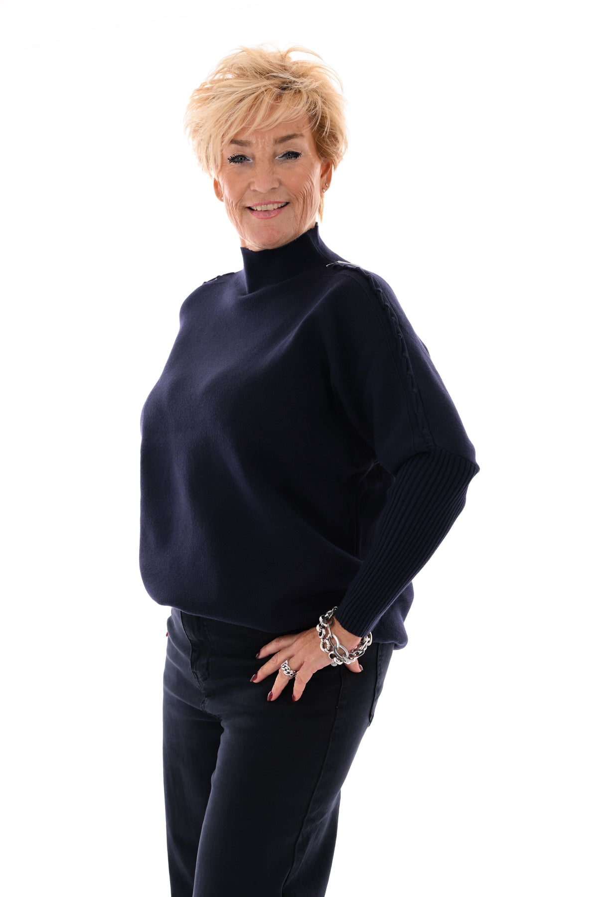 Top turtle neck met schouderdetail marineblauw