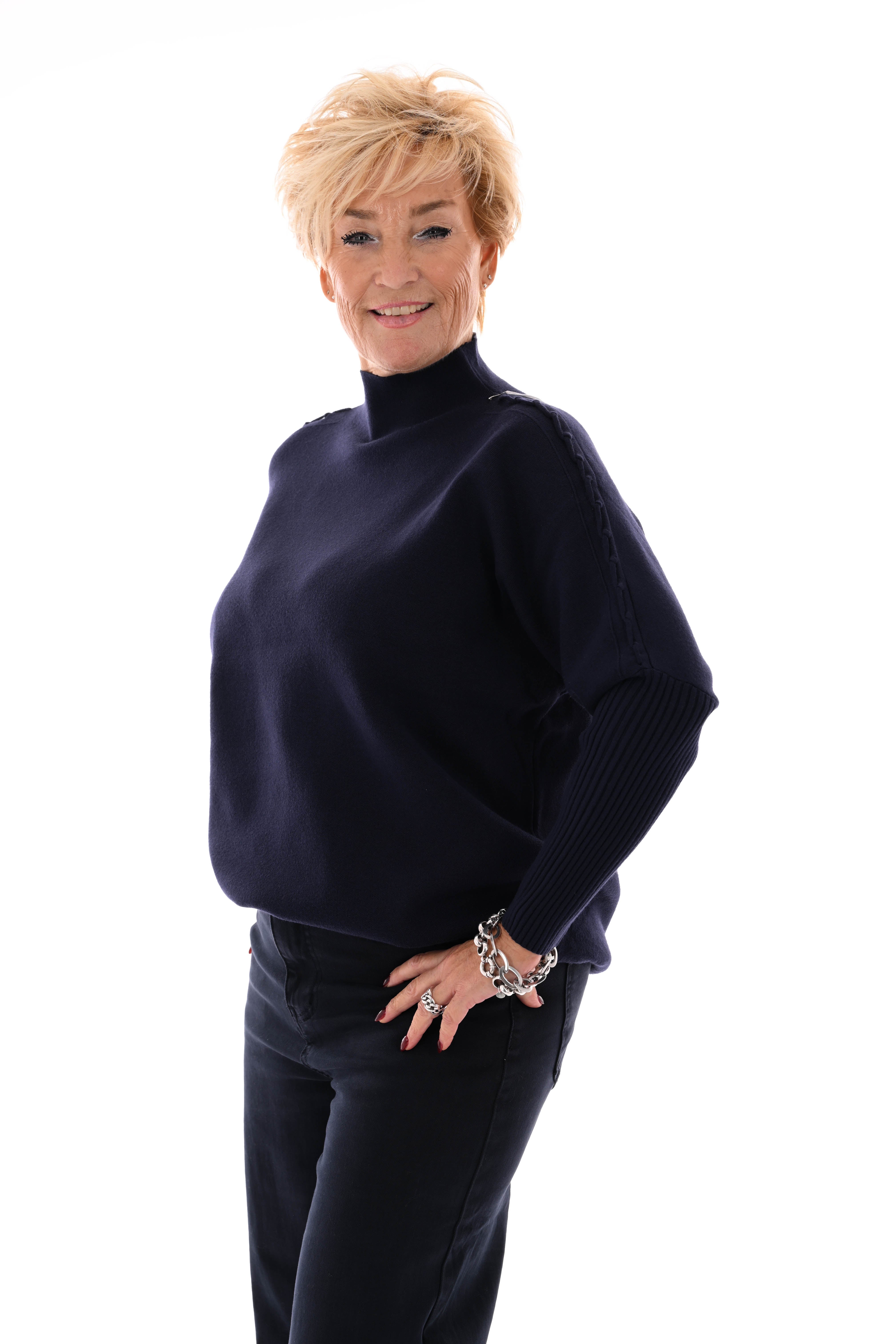 Top turtle neck met schouderdetail marineblauw
