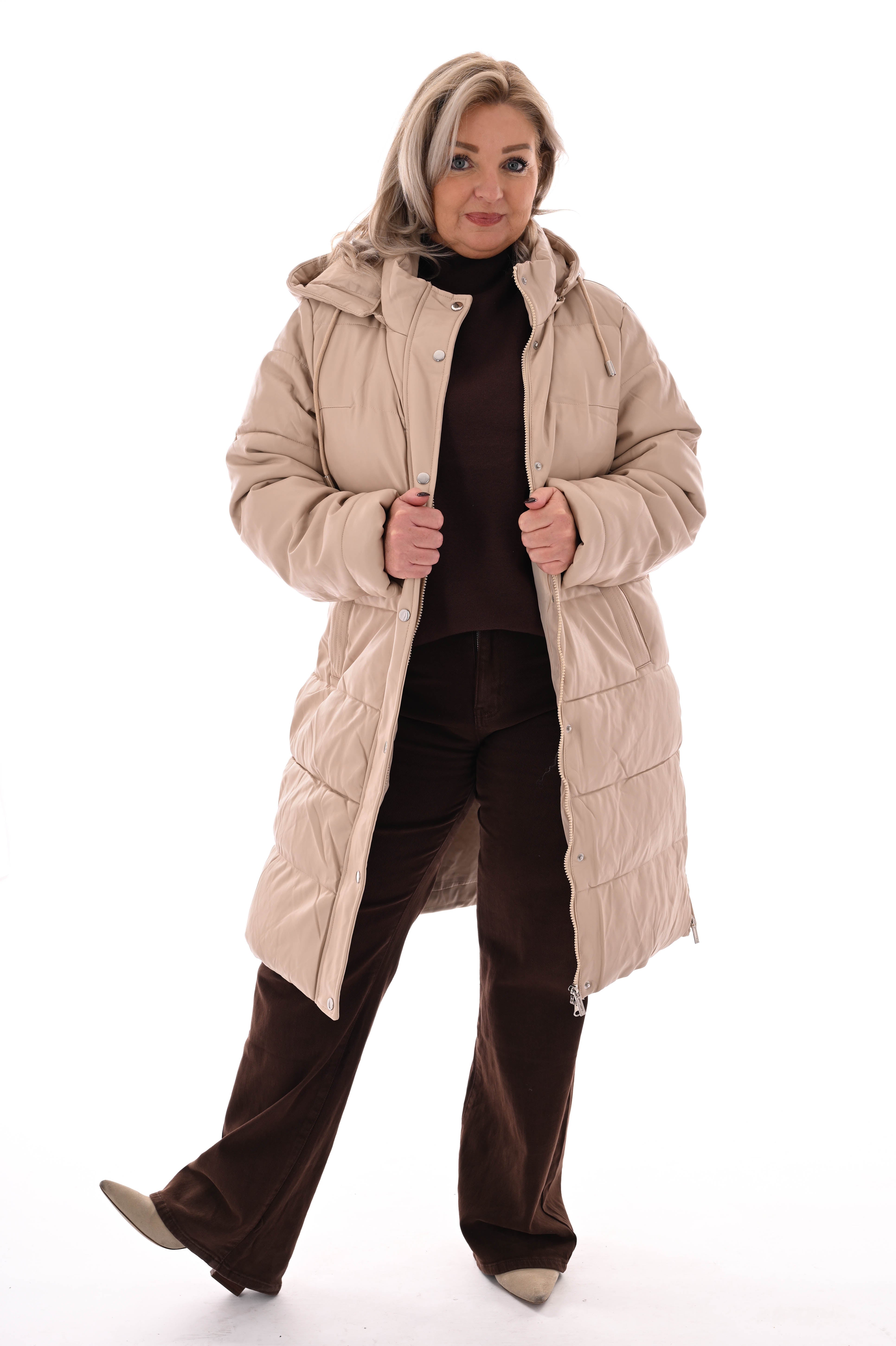 Leatherlook jas met capuchon beige