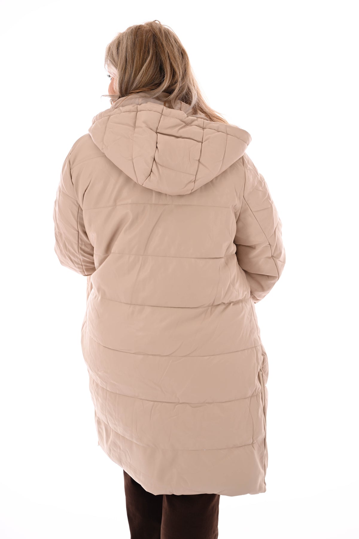 Leatherlook jas met capuchon beige