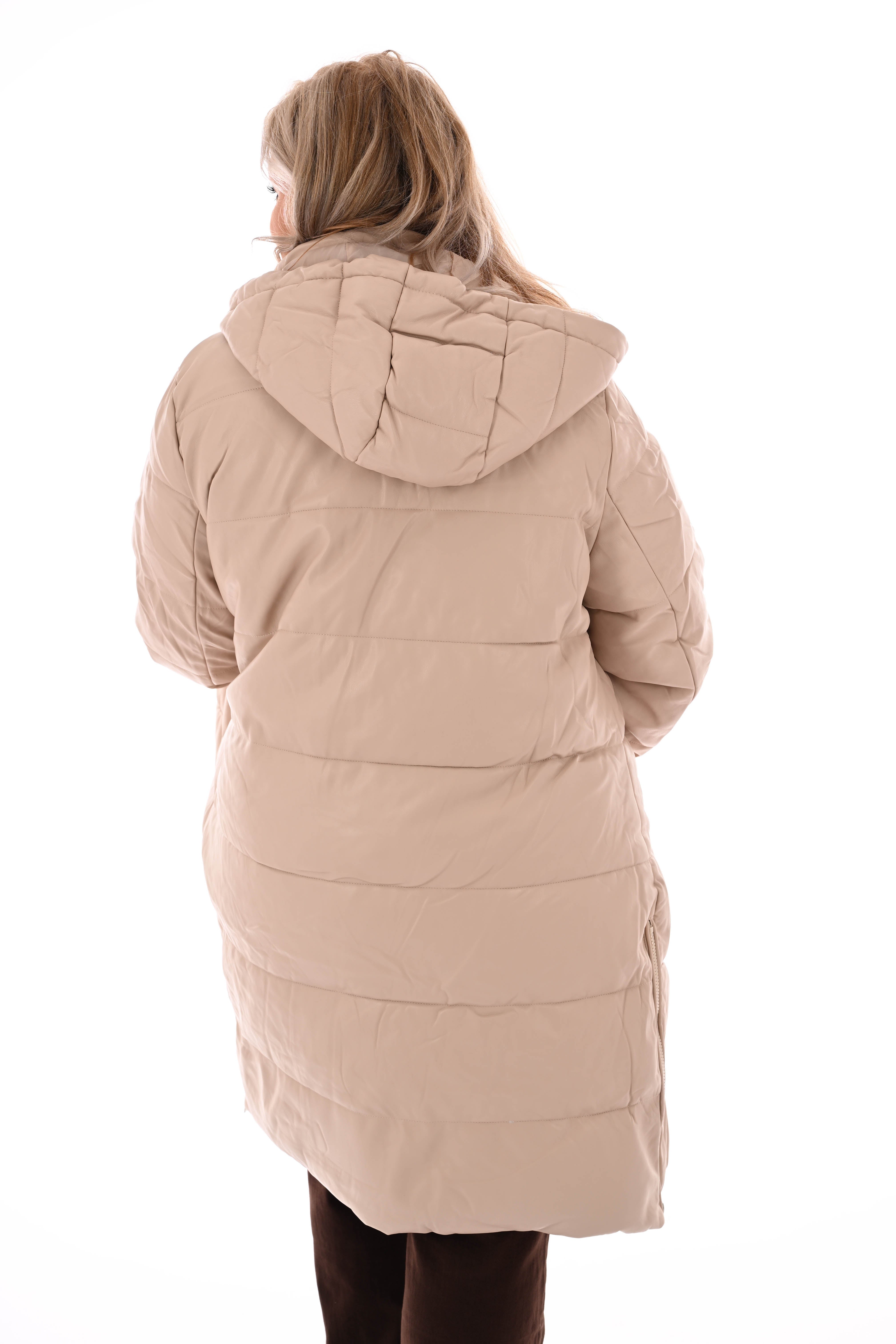 Leatherlook jas met capuchon beige