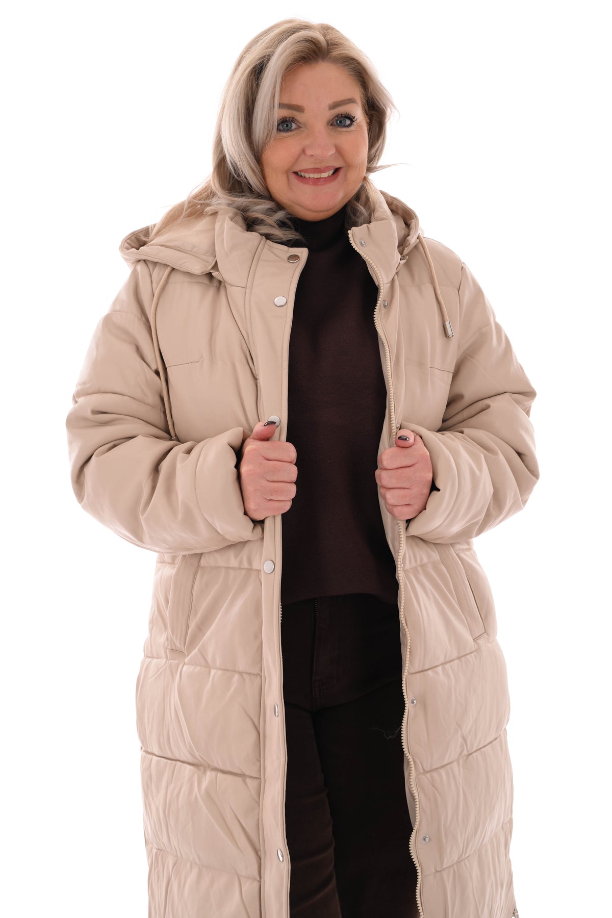 Leatherlook jas met capuchon beige