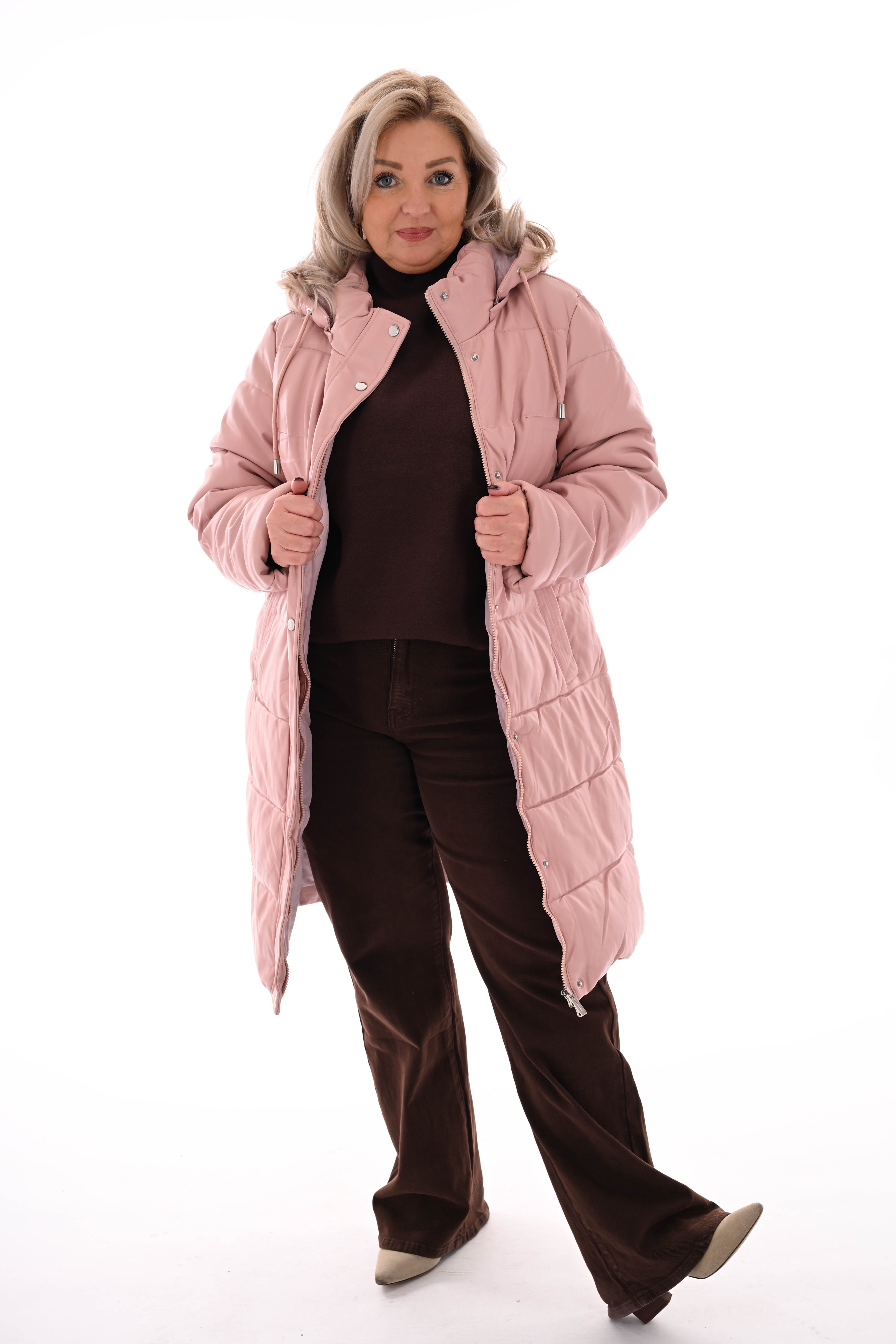 Leatherlook jas met capuchon lichtroze