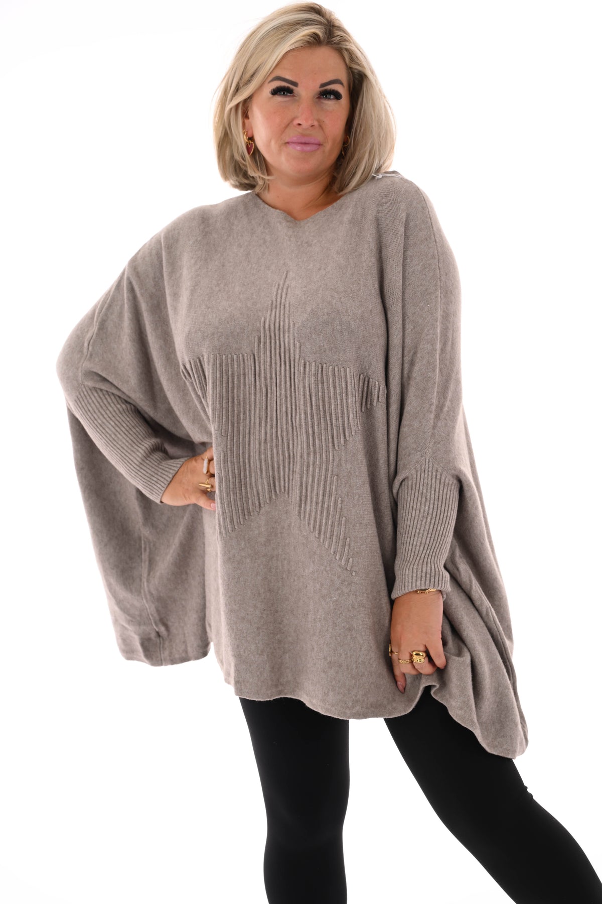 Trui met ster ronde hals taupe