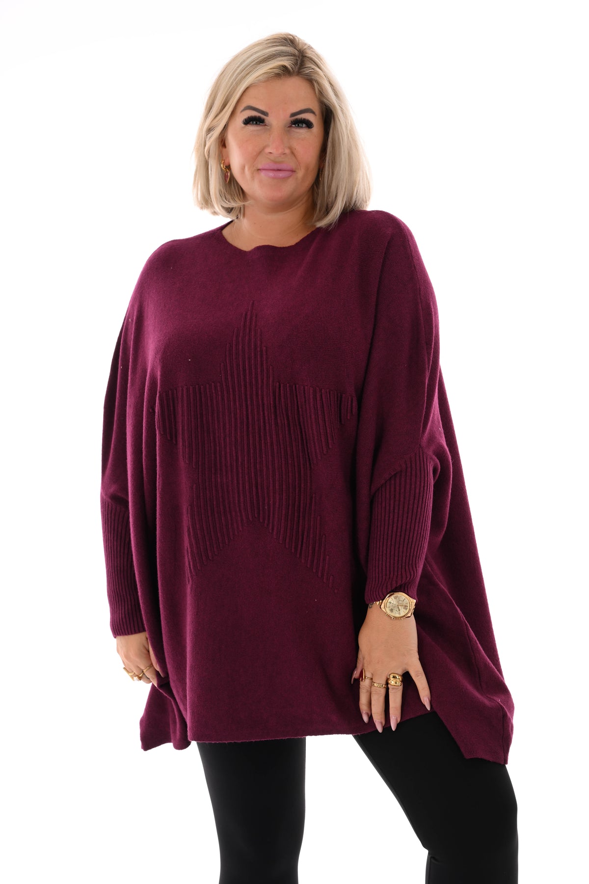 Trui met ster ronde hals aubergine