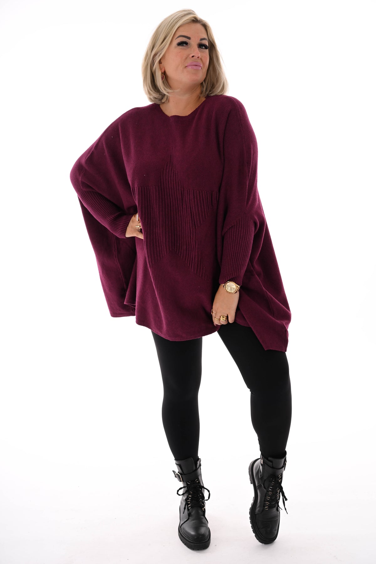 Trui met ster ronde hals aubergine