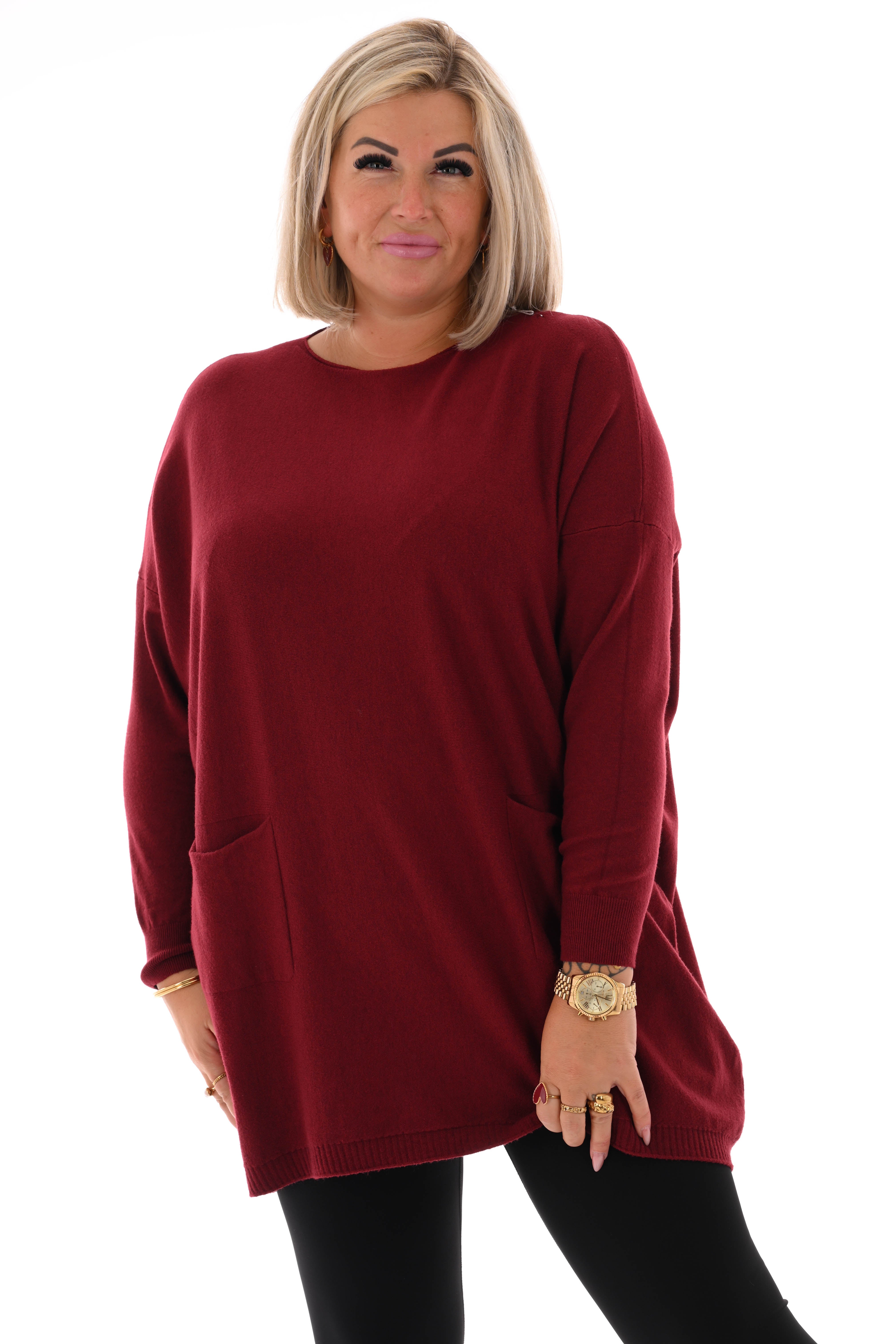 Trui met zakken en knoopjes bordeaux