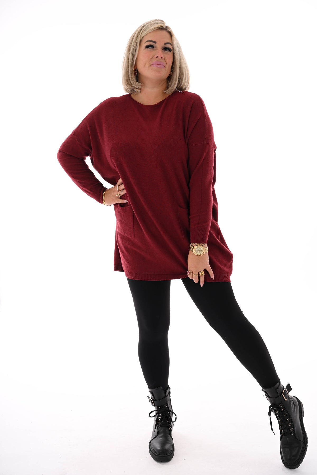 Trui met zakken en knoopjes bordeaux