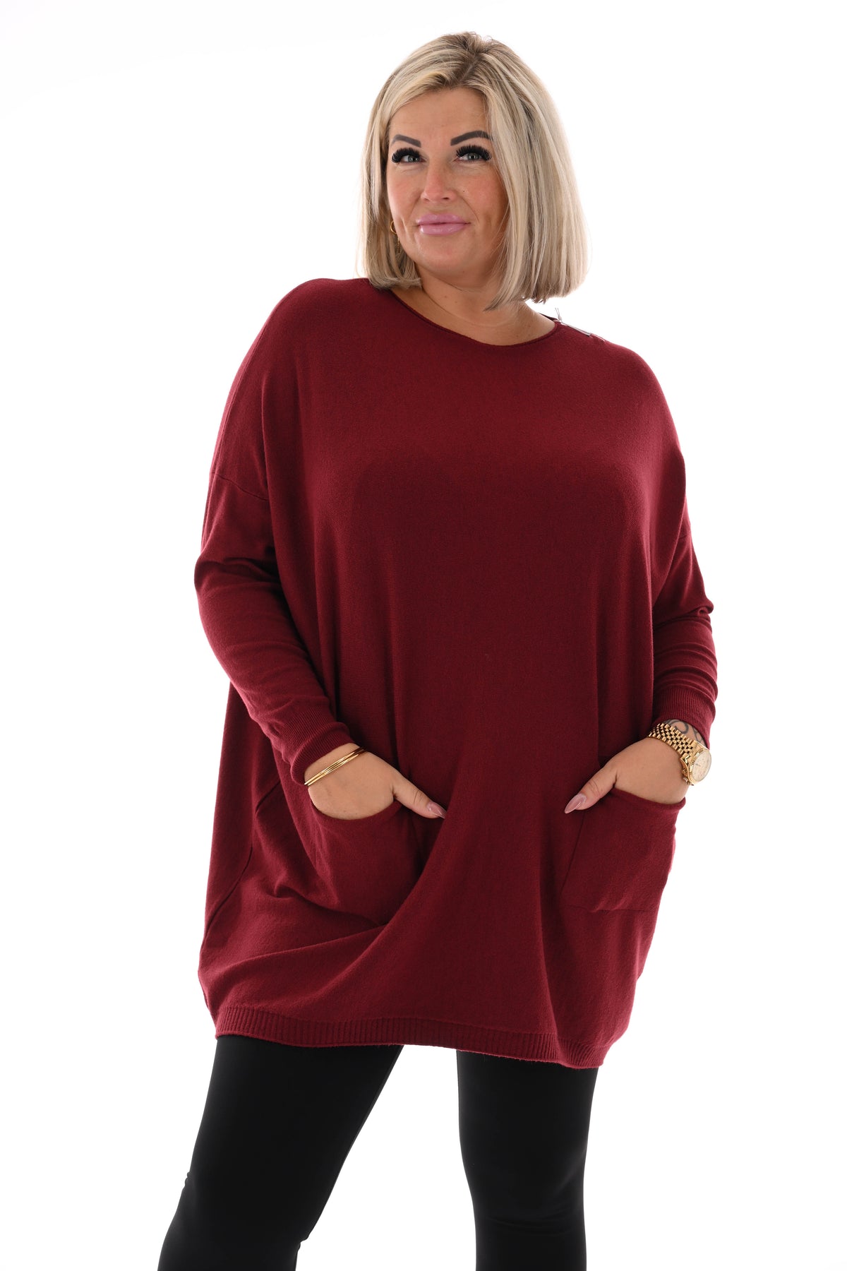 Trui met zakken en knoopjes bordeaux