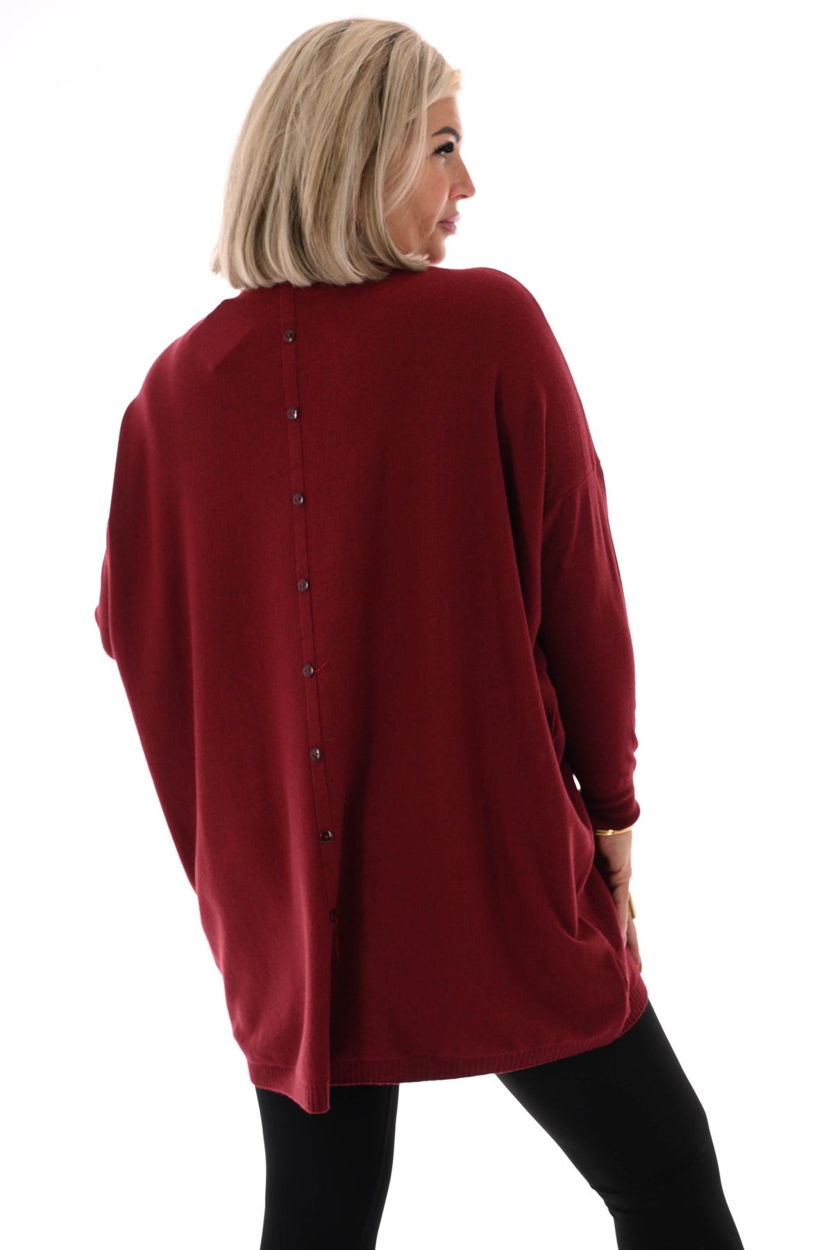 Trui met zakken en knoopjes bordeaux