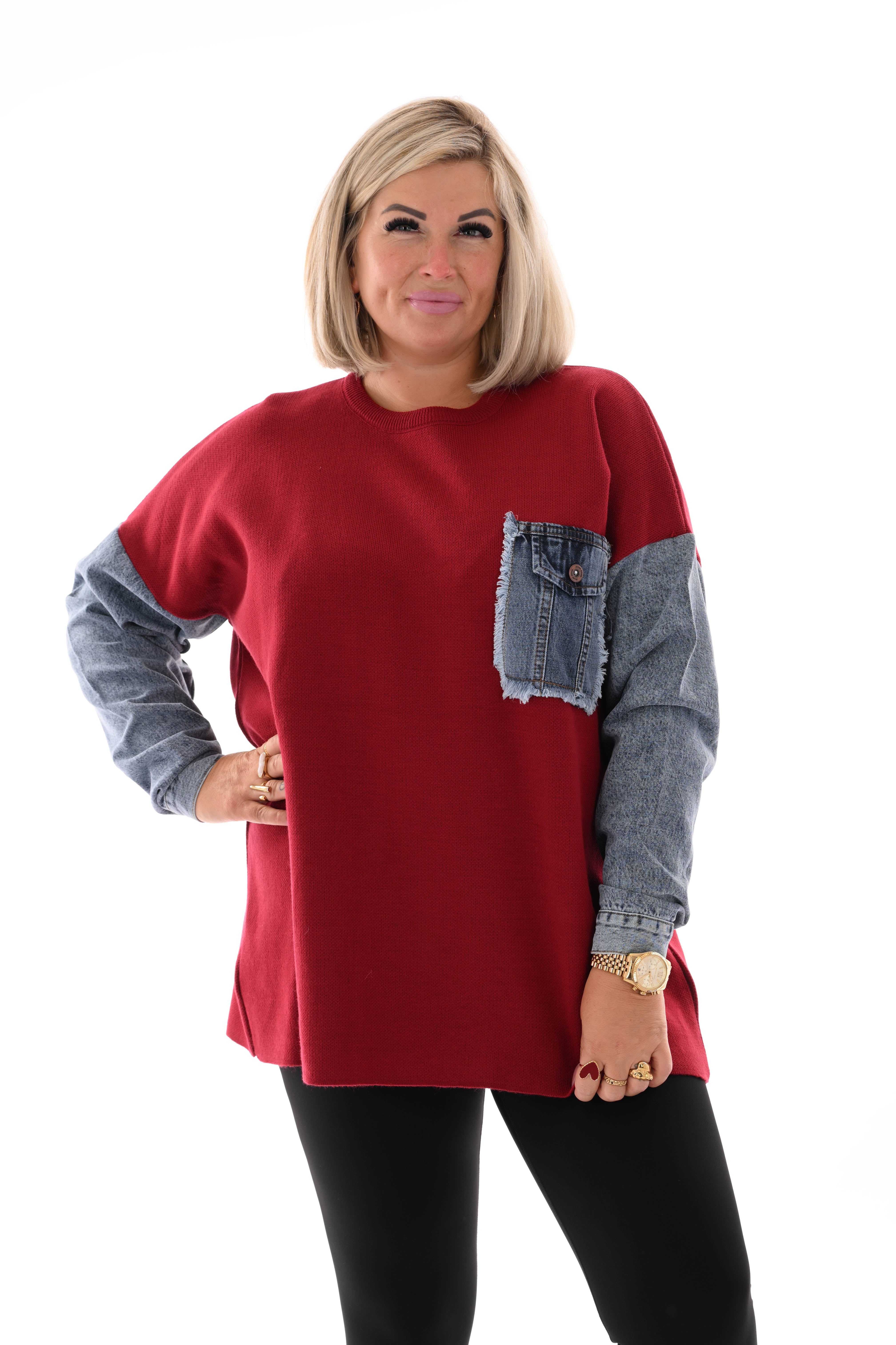Gebreide trui met jeans rood