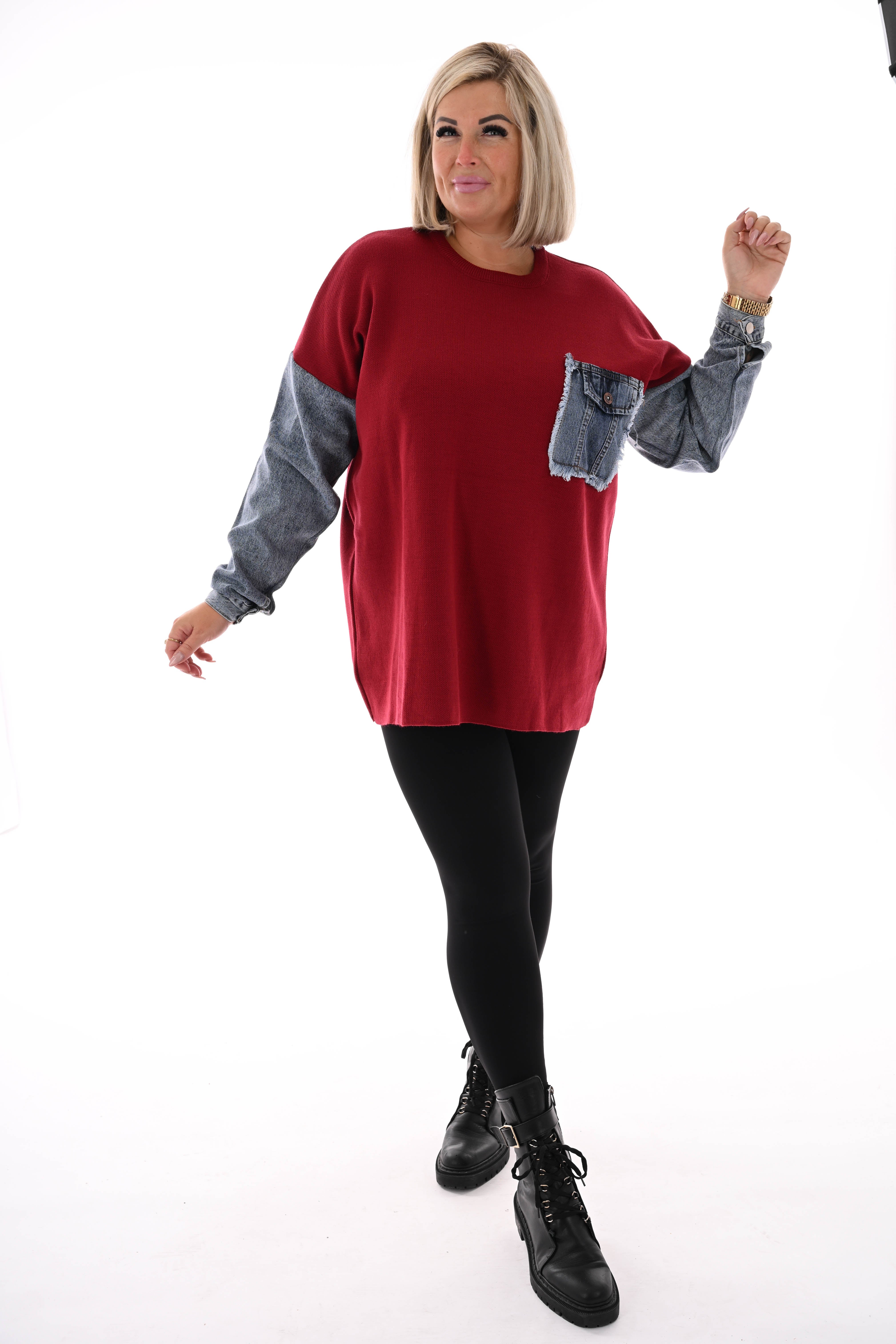 Gebreide trui met jeans rood