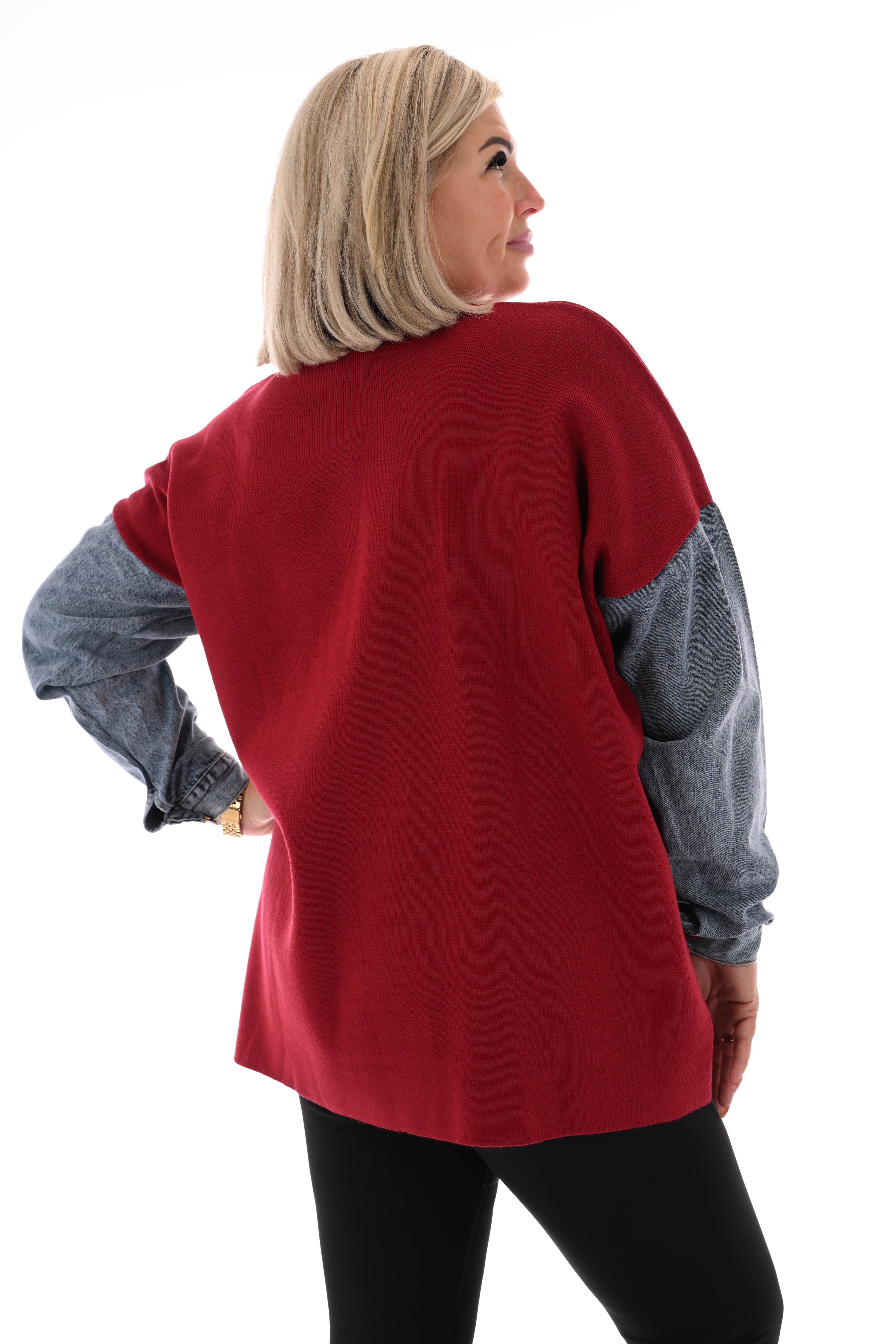 Gebreide trui met jeans rood