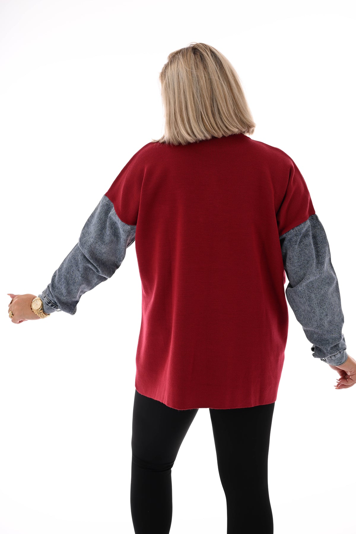 Gebreide trui met jeans rood